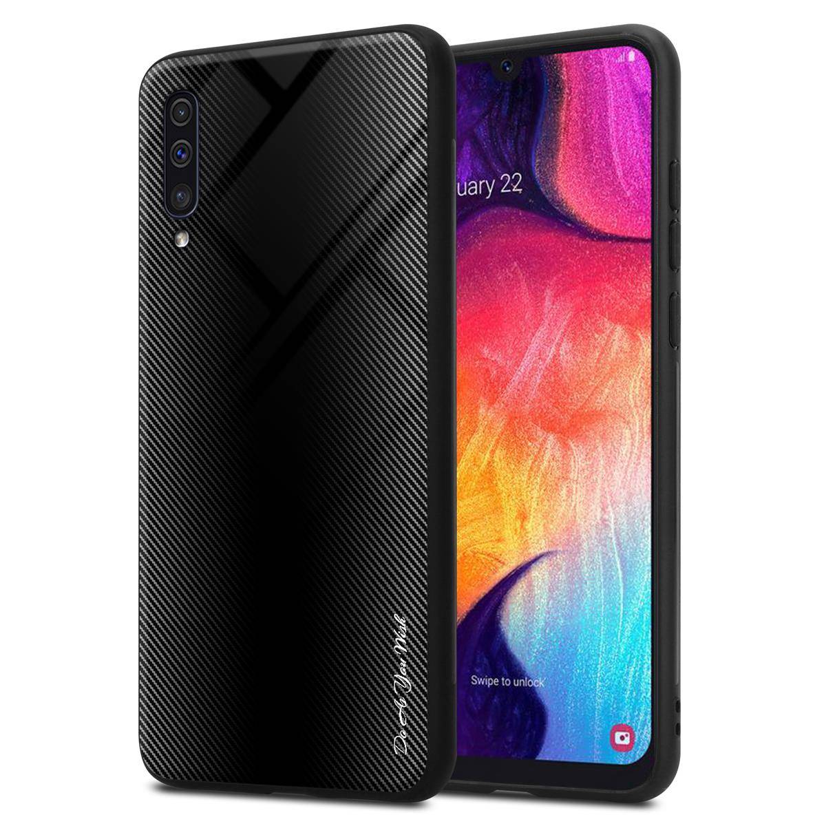 Cadorabo Hülle für Samsung Galaxy A50 4G / A50s / A30s Schutz Hülle in Schwarz Handyhülle TPU Etui Cover Case Tempered