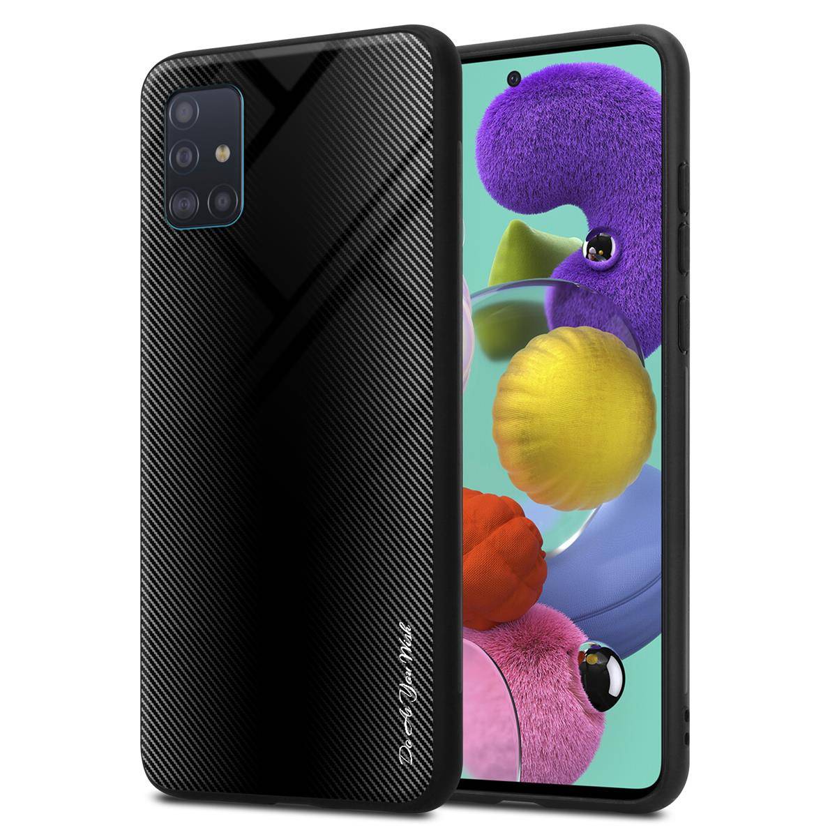 Cadorabo Hülle für Samsung Galaxy A51 4G / M40s Schutz Hülle in Schwarz Handyhülle TPU Etui Cover Case Tempered Glas