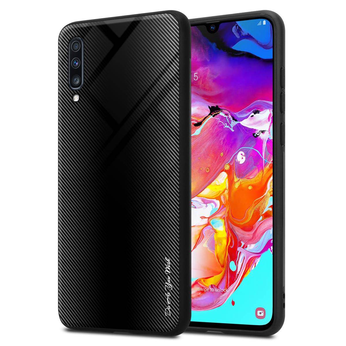 Cadorabo Hülle für Samsung Galaxy A70 / A70s Schutz Hülle in Schwarz Handyhülle TPU Etui Cover Case Tempered Glas