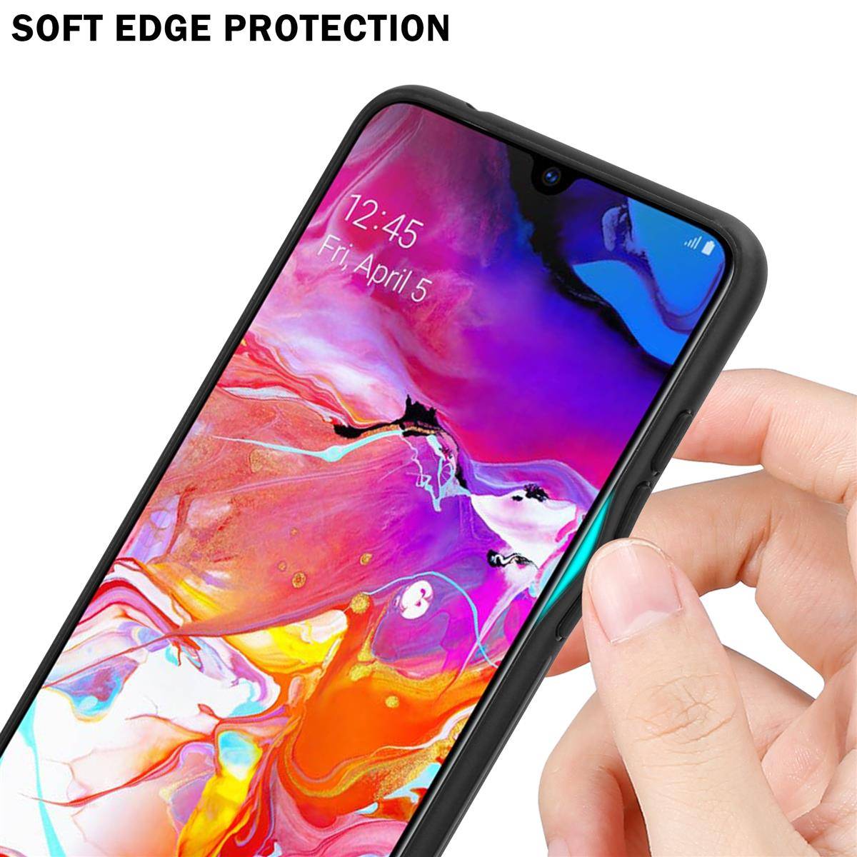 Cadorabo Hülle für Samsung Galaxy A70 / A70s Schutz Hülle in Schwarz Handyhülle TPU Etui Cover Case Tempered Glas