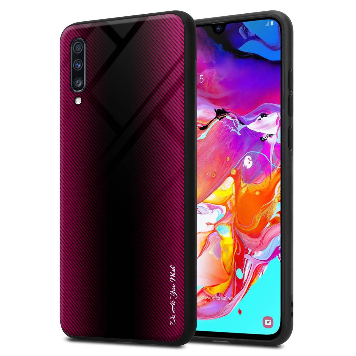 Cadorabo Hülle für Samsung Galaxy A70 / A70s Schutz Hülle in Pink Handyhülle TPU Etui Cover Case Tempered Glas