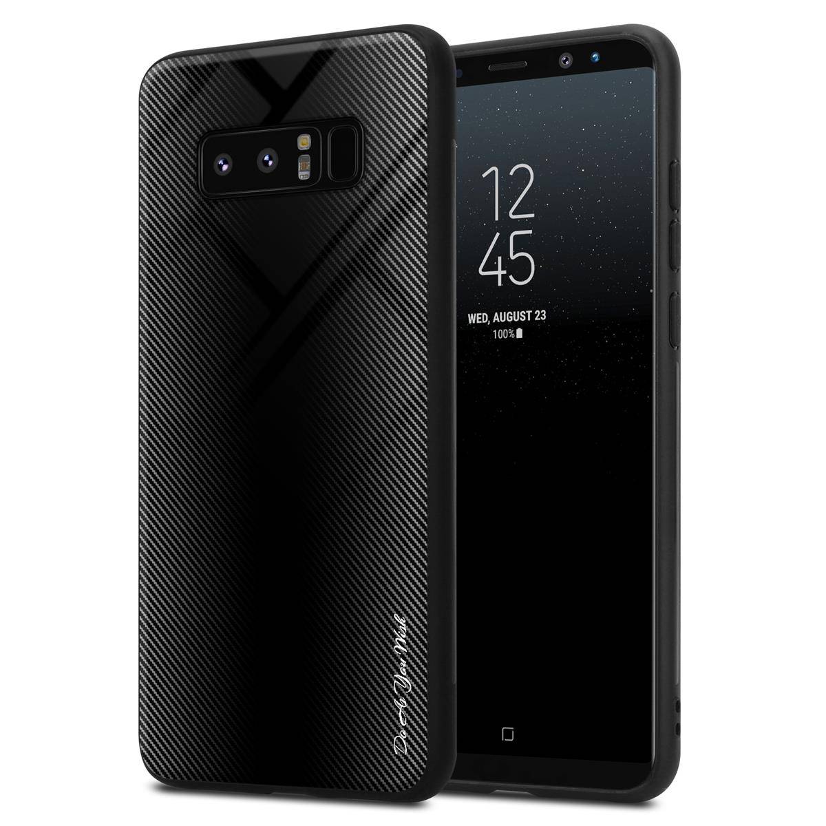 Cadorabo Hülle für Samsung Galaxy NOTE 8 Schutz Hülle in Schwarz Handyhülle TPU Etui Cover Case Tempered Glas