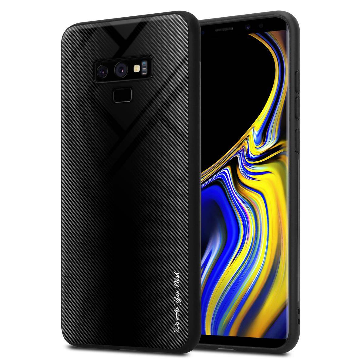Cadorabo Hülle für Samsung Galaxy NOTE 9 Schutz Hülle in Schwarz Handyhülle TPU Etui Cover Case Tempered Glas