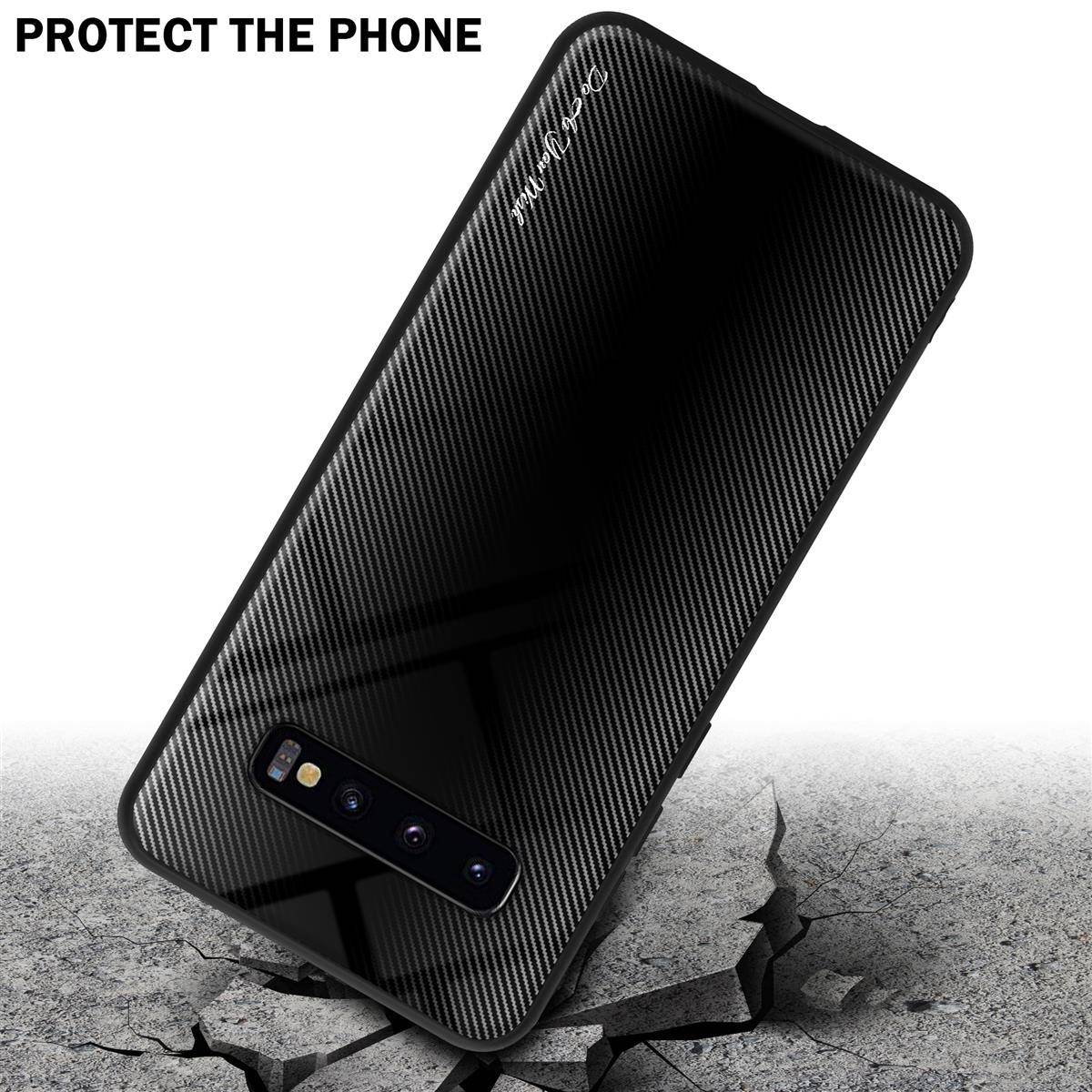 Cadorabo Hülle für Samsung Galaxy S10 4G Schutz Hülle in Schwarz Handyhülle TPU Etui Cover Case Tempered Glas