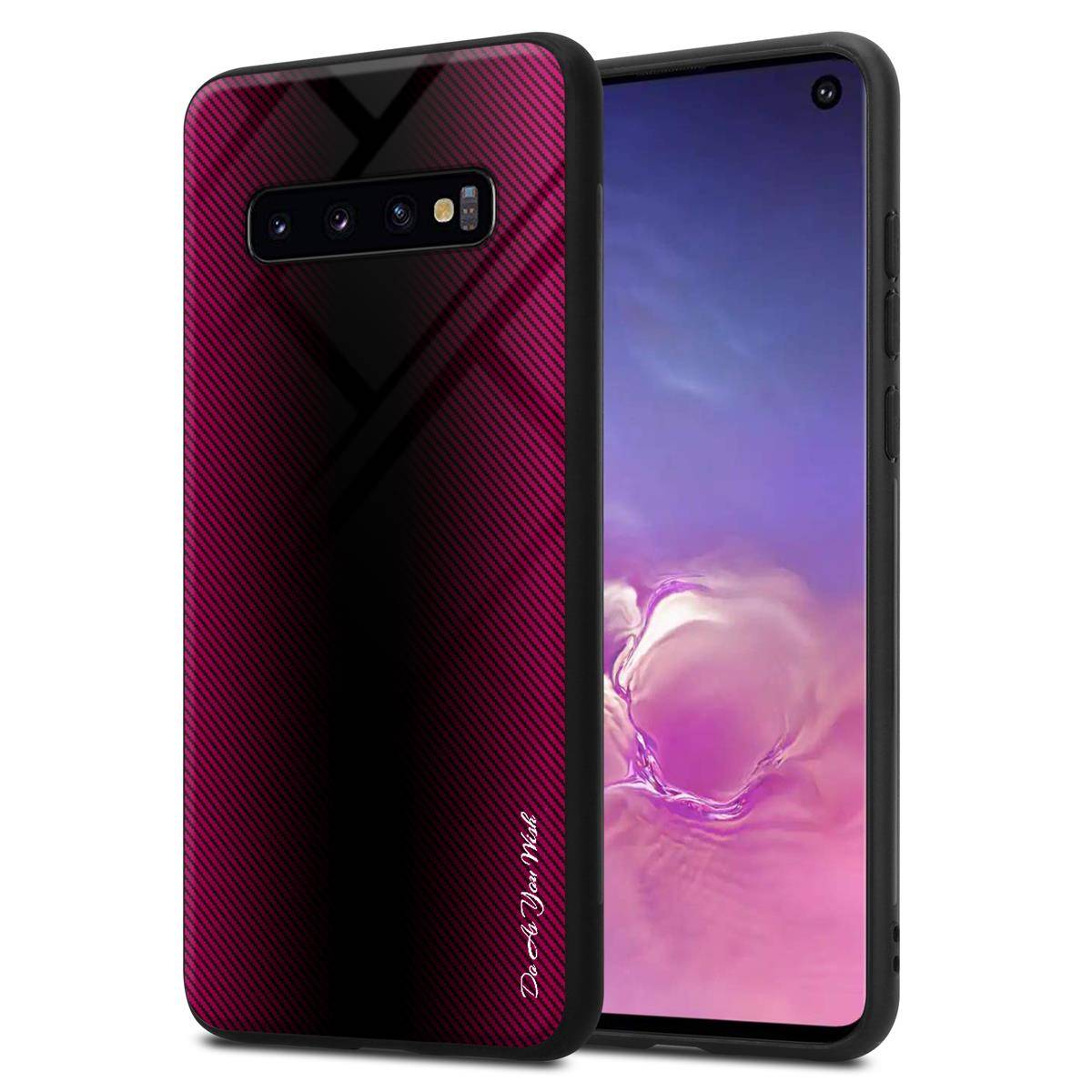 Cadorabo Hülle für Samsung Galaxy S10 4G Schutz Hülle in Pink Handyhülle TPU Etui Cover Case Tempered Glas
