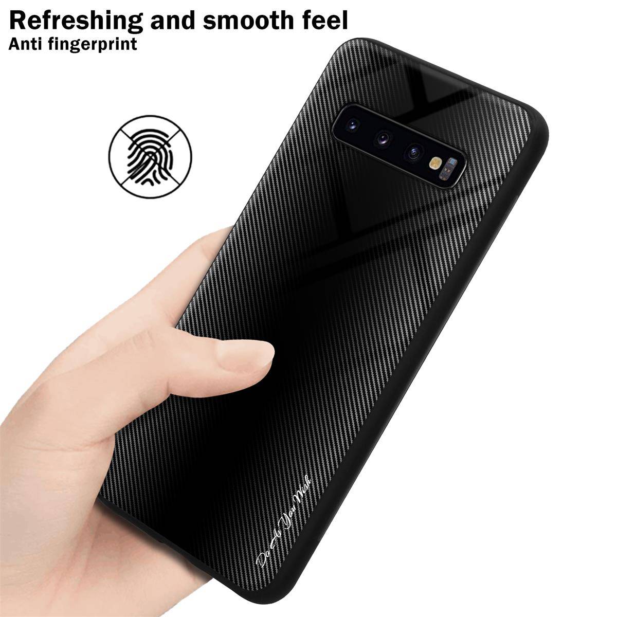 Cadorabo Hülle für Samsung Galaxy S10 PLUS Schutz Hülle in Schwarz Handyhülle TPU Etui Cover Case Tempered Glas