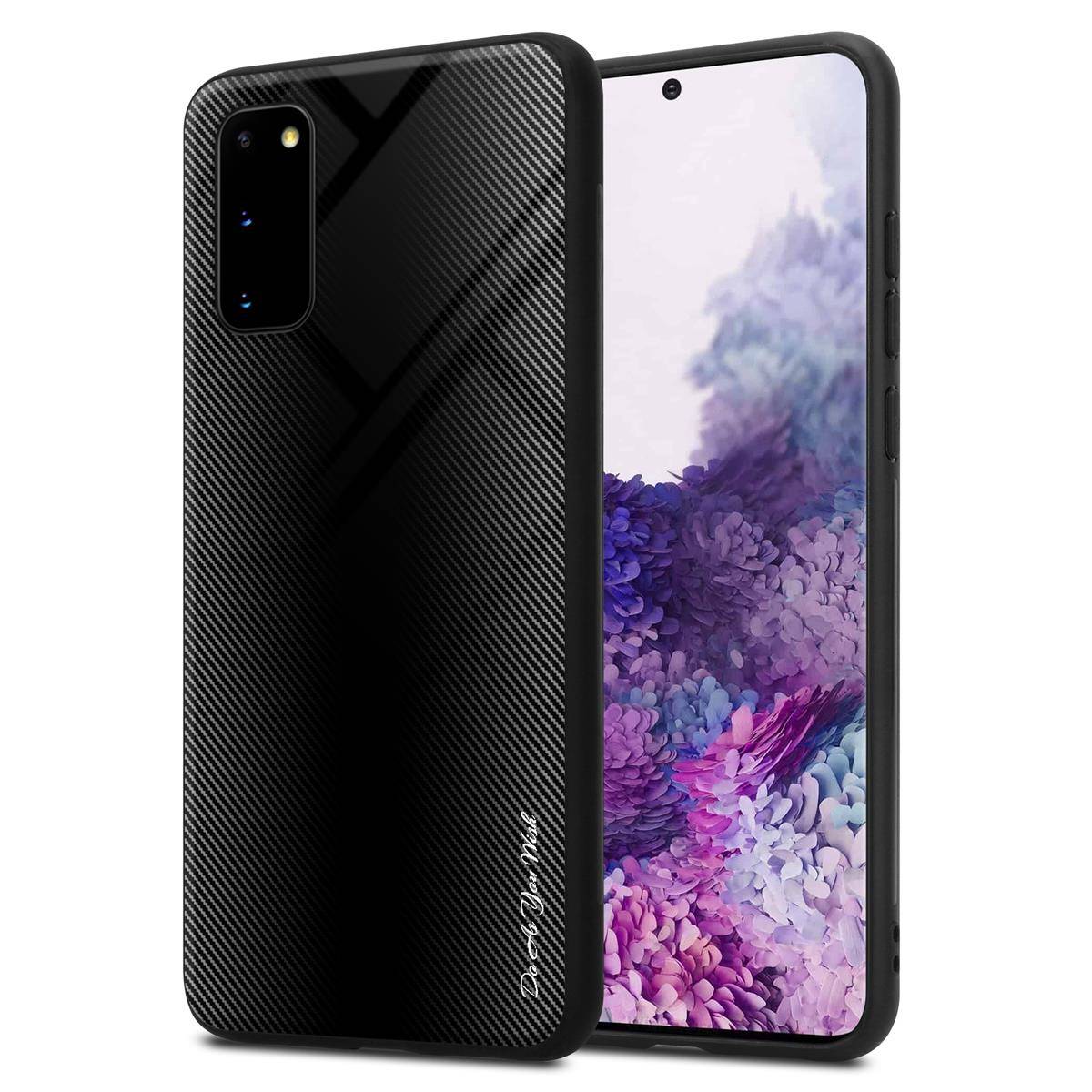 Cadorabo Hülle für Samsung Galaxy S20 Schutz Hülle in Schwarz Handyhülle TPU Etui Cover Case Tempered Glas