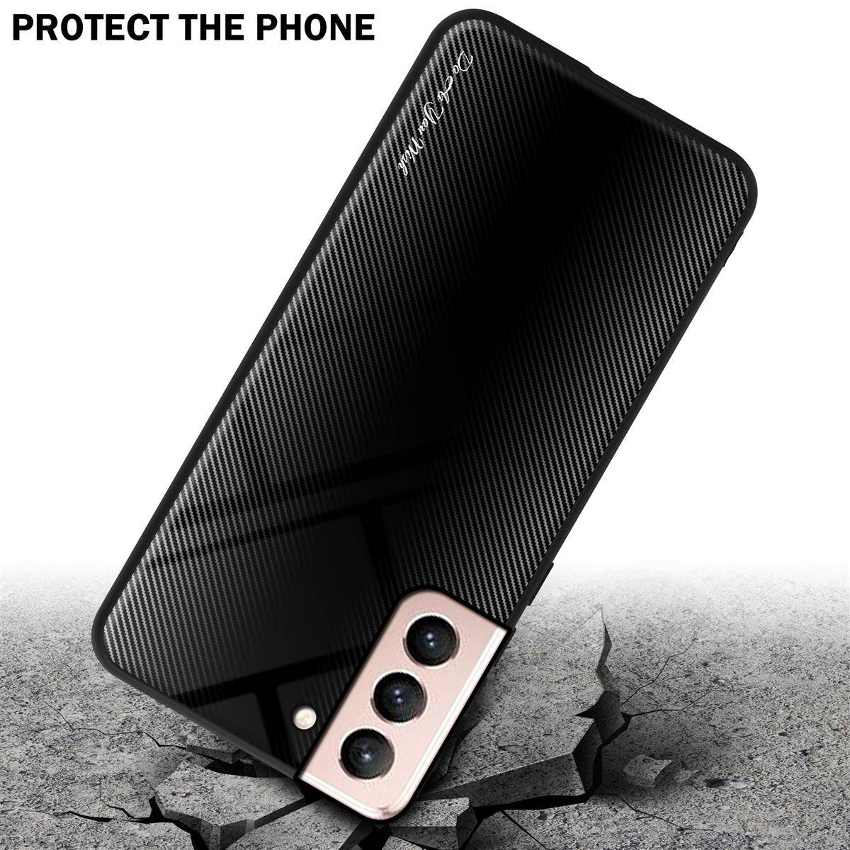 Cadorabo Hülle für Samsung Galaxy S21 5G Schutz Hülle in Schwarz Handyhülle TPU Etui Cover Case Tempered Glas