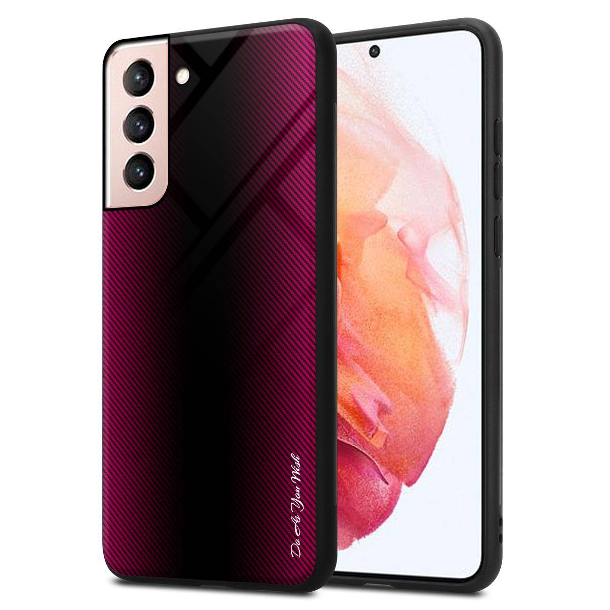 Cadorabo Hülle für Samsung Galaxy S21 5G Schutz Hülle in Pink Handyhülle TPU Etui Cover Case Tempered Glas