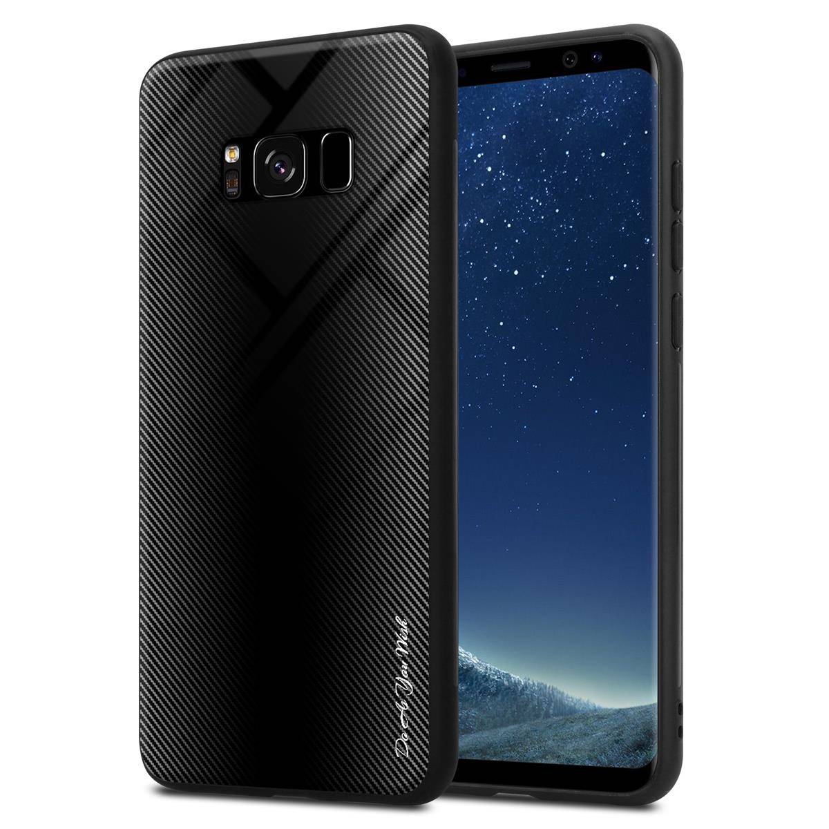 Cadorabo Hülle für Samsung Galaxy S8 Schutz Hülle in Schwarz Handyhülle TPU Etui Cover Case Tempered Glas