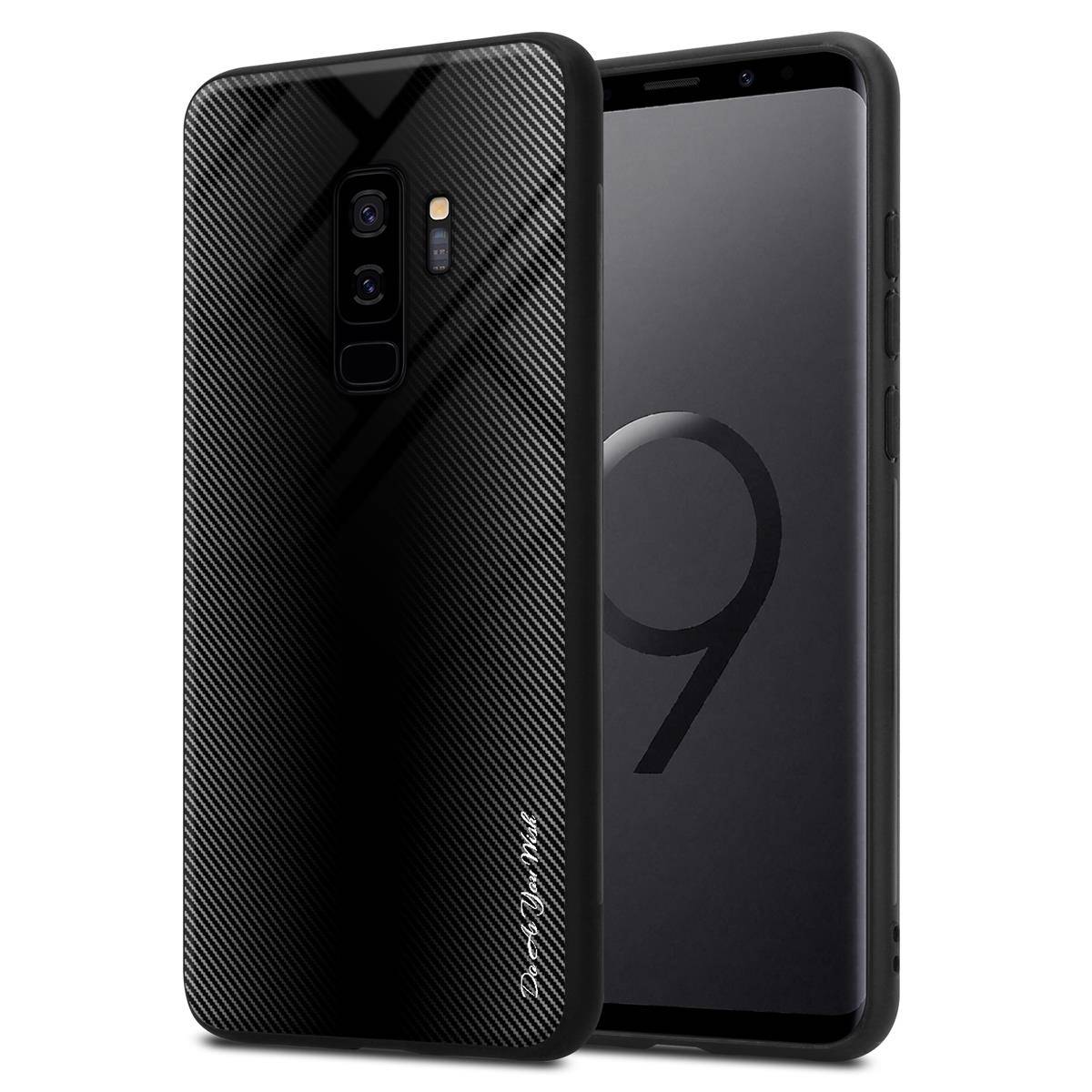 Cadorabo Hülle für Samsung Galaxy S9 PLUS Schutz Hülle in Schwarz Handyhülle TPU Etui Cover Case Tempered Glas