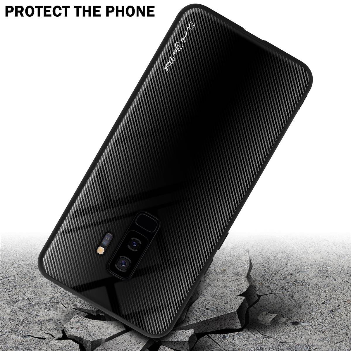 Cadorabo Hülle für Samsung Galaxy S9 PLUS Schutz Hülle in Schwarz Handyhülle TPU Etui Cover Case Tempered Glas