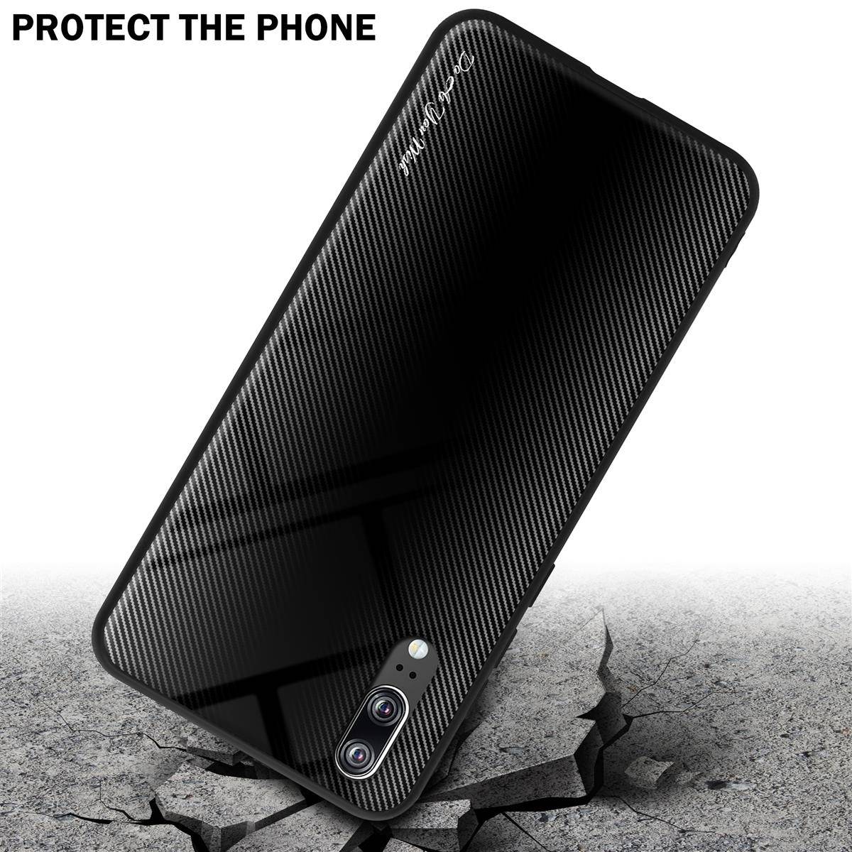 Cadorabo Hülle für Huawei P20 Schutz Hülle in Schwarz Handyhülle TPU Etui Cover Case Tempered Glas