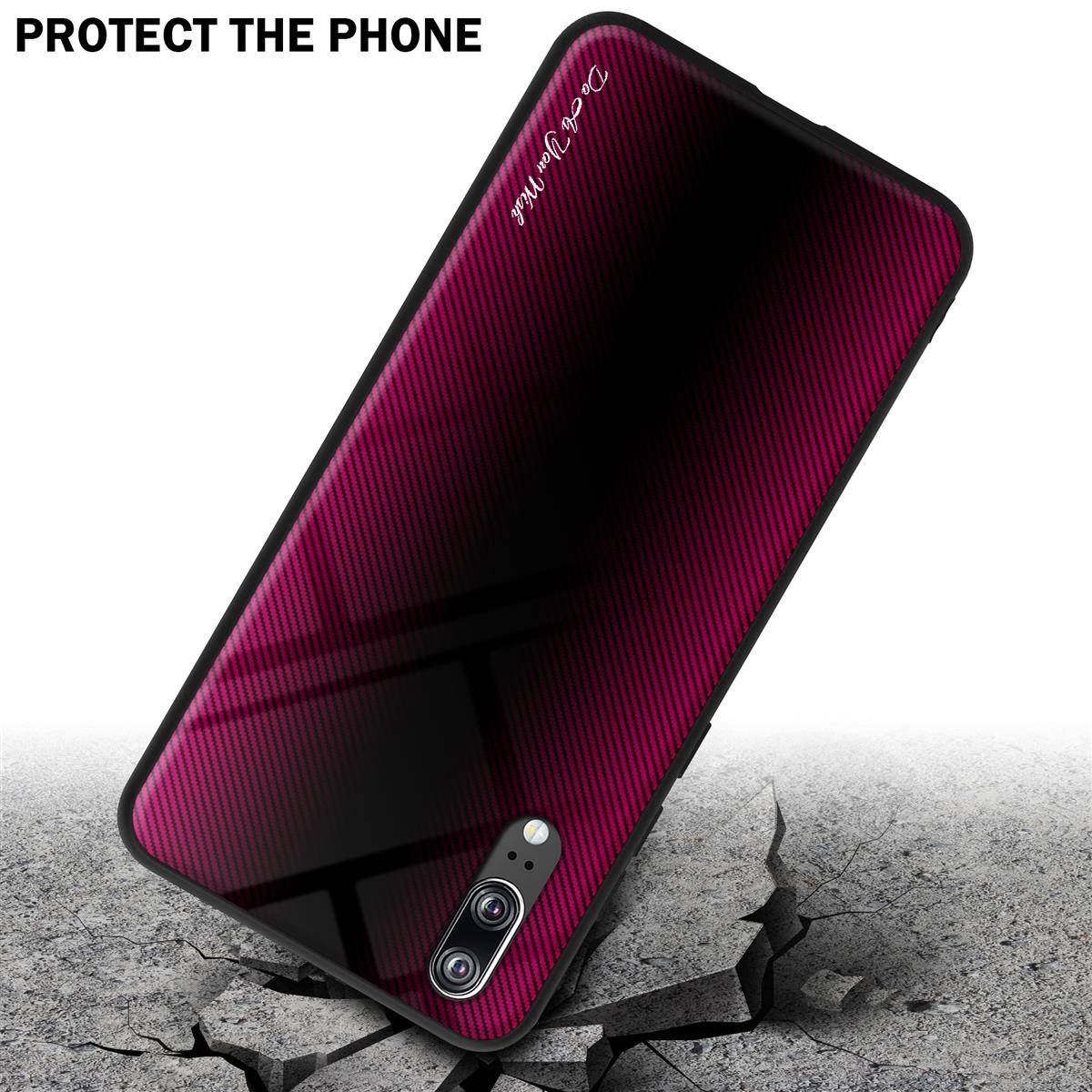 Cadorabo Hülle für Huawei P20 Schutz Hülle in Pink Handyhülle TPU Etui Cover Case Tempered Glas