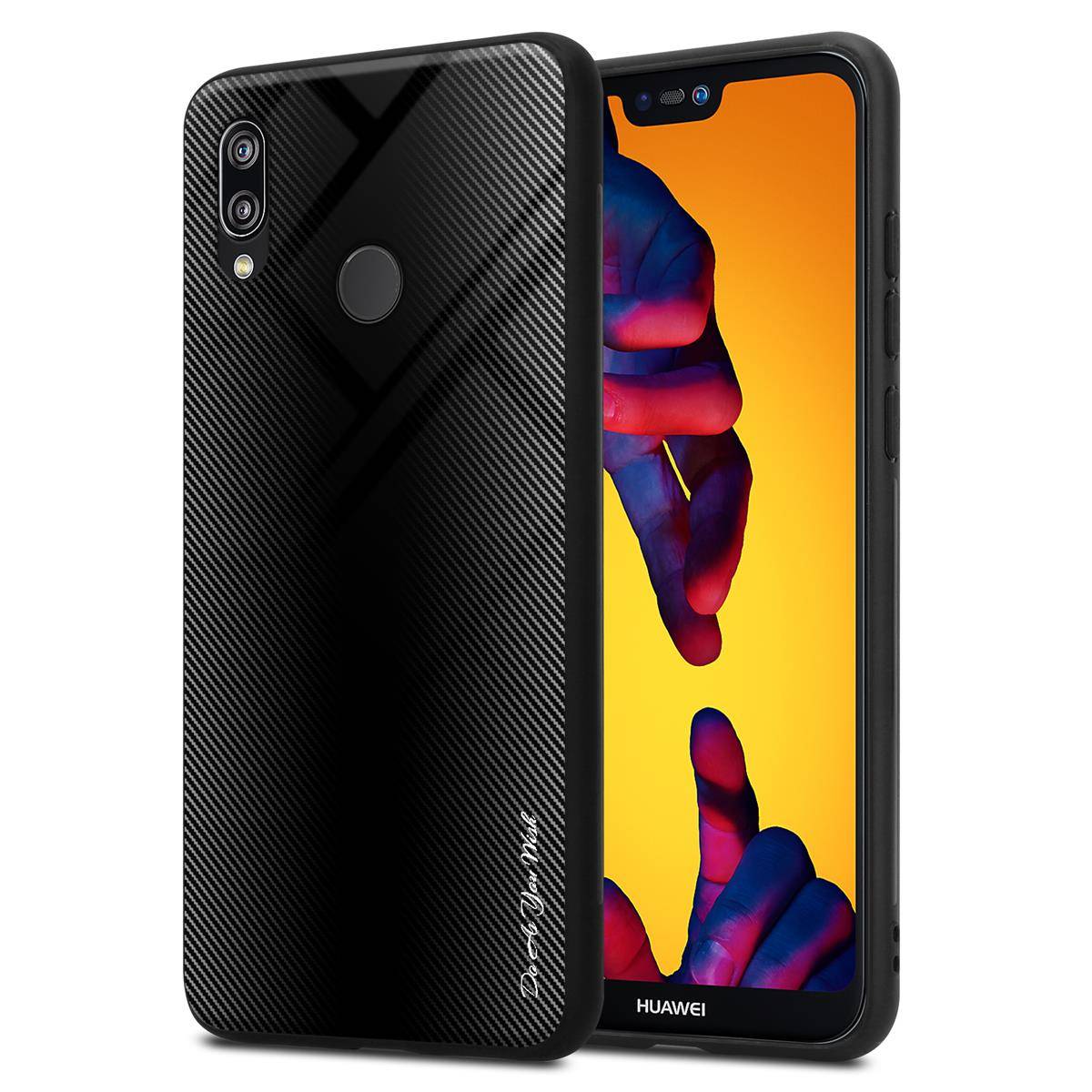 Cadorabo Hülle für Huawei P20 LITE 2018 / NOVA 3E Schutz Hülle in Schwarz Handyhülle TPU Etui Cover Case Tempered Glas