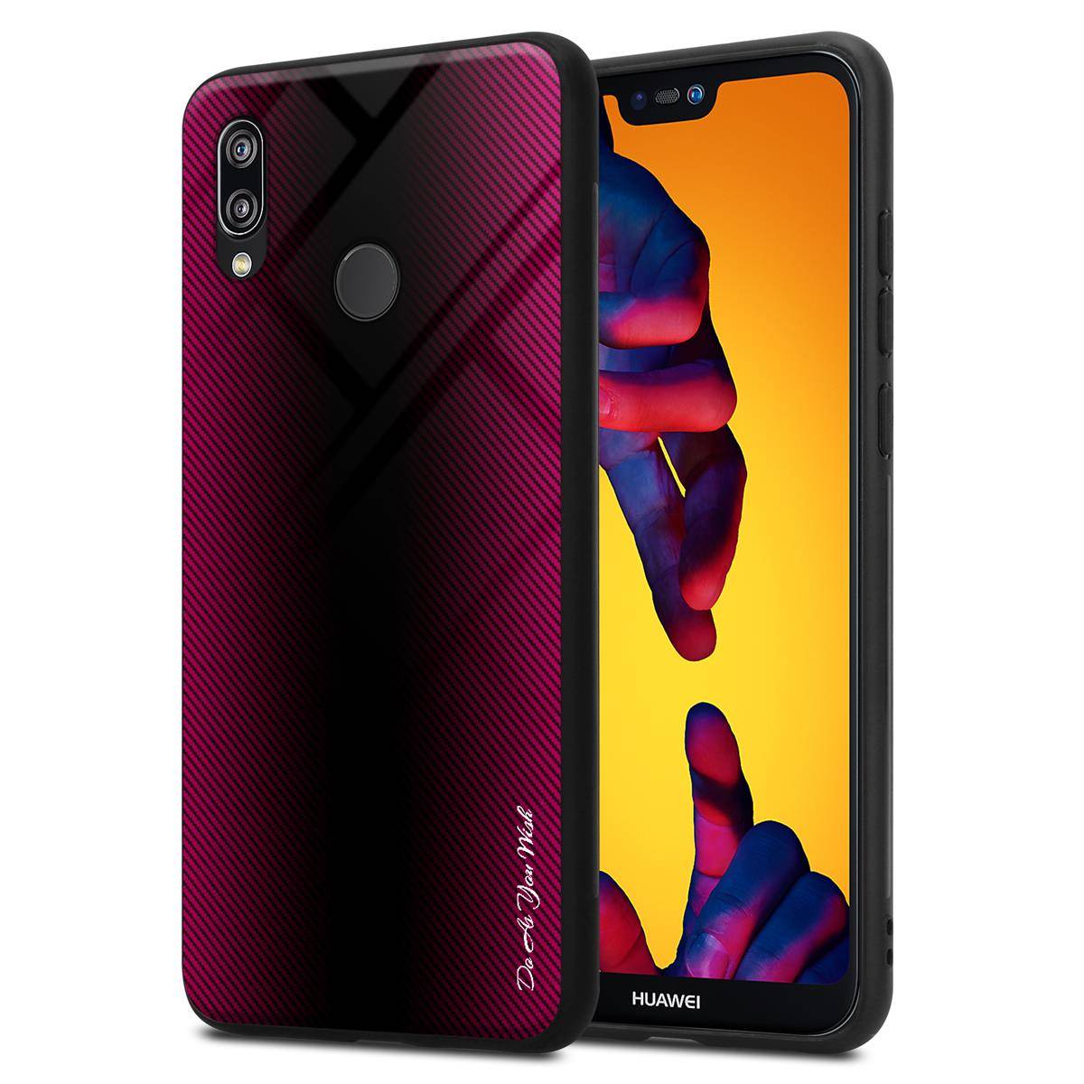 Cadorabo Hülle für Huawei P20 LITE 2018 / NOVA 3E Schutz Hülle in Pink Handyhülle TPU Etui Cover Case Tempered Glas