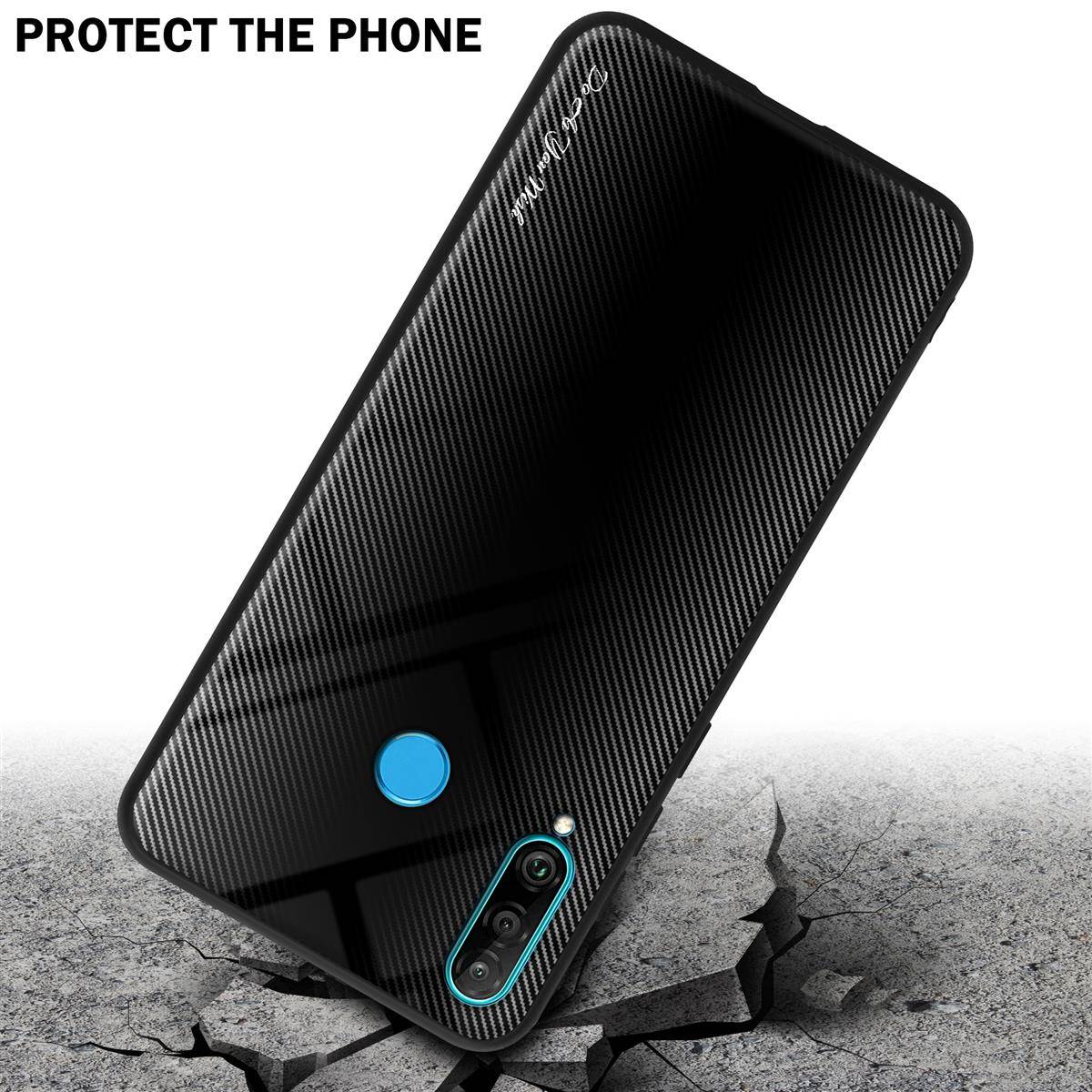 Cadorabo Hülle für Huawei P30 LITE Schutz Hülle in Schwarz Handyhülle TPU Etui Cover Case Tempered Glas