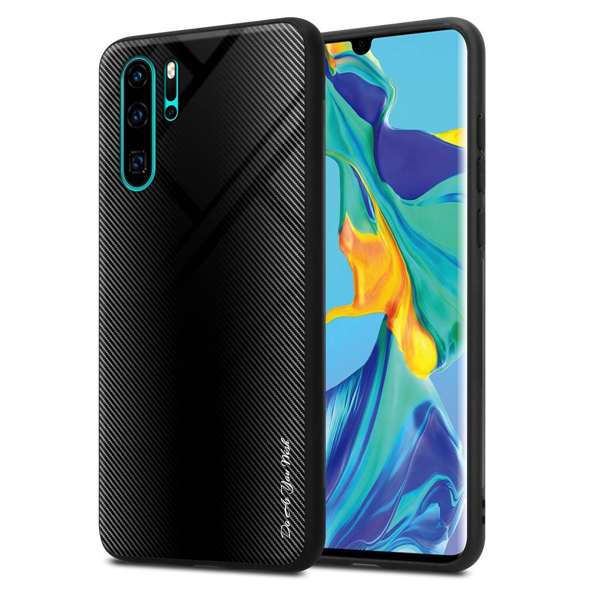 Cadorabo Hülle für Huawei P30 PRO Schutz Hülle in Schwarz Handyhülle TPU Etui Cover Case Tempered Glas