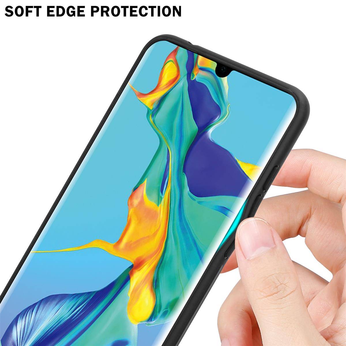 Cadorabo Hülle für Huawei P30 PRO Schutz Hülle in Schwarz Handyhülle TPU Etui Cover Case Tempered Glas
