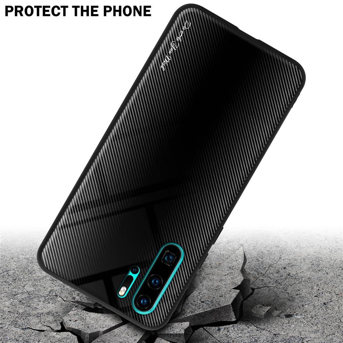 Cadorabo Hülle für Huawei P30 PRO Schutz Hülle in Schwarz Handyhülle TPU Etui Cover Case Tempered Glas
