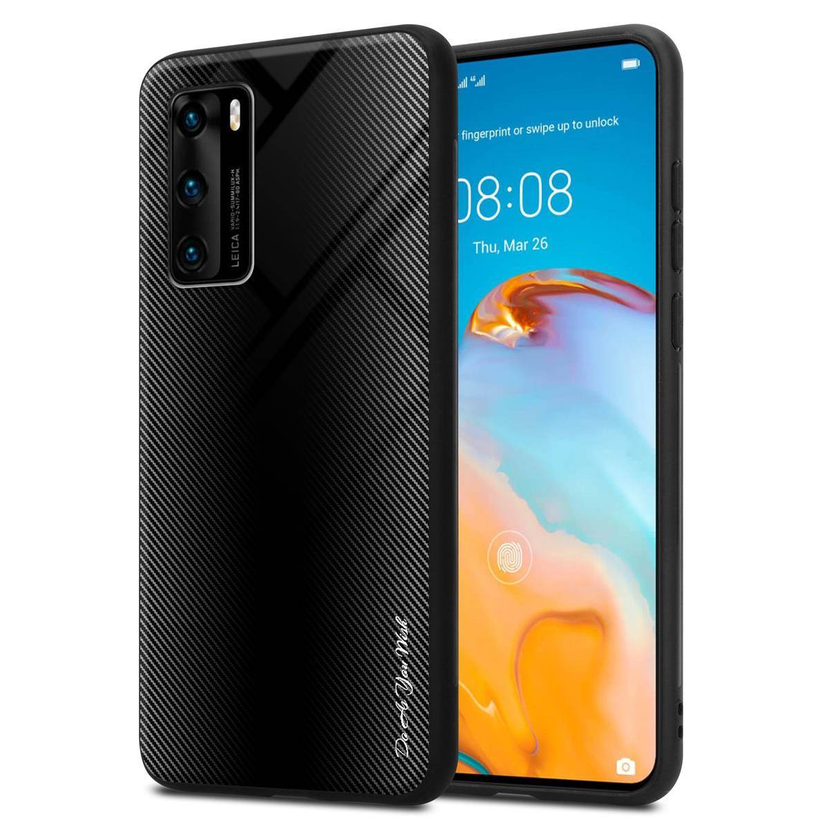 Cadorabo Hülle für Huawei P40 Schutz Hülle in Schwarz Handyhülle TPU Etui Cover Case Tempered Glas