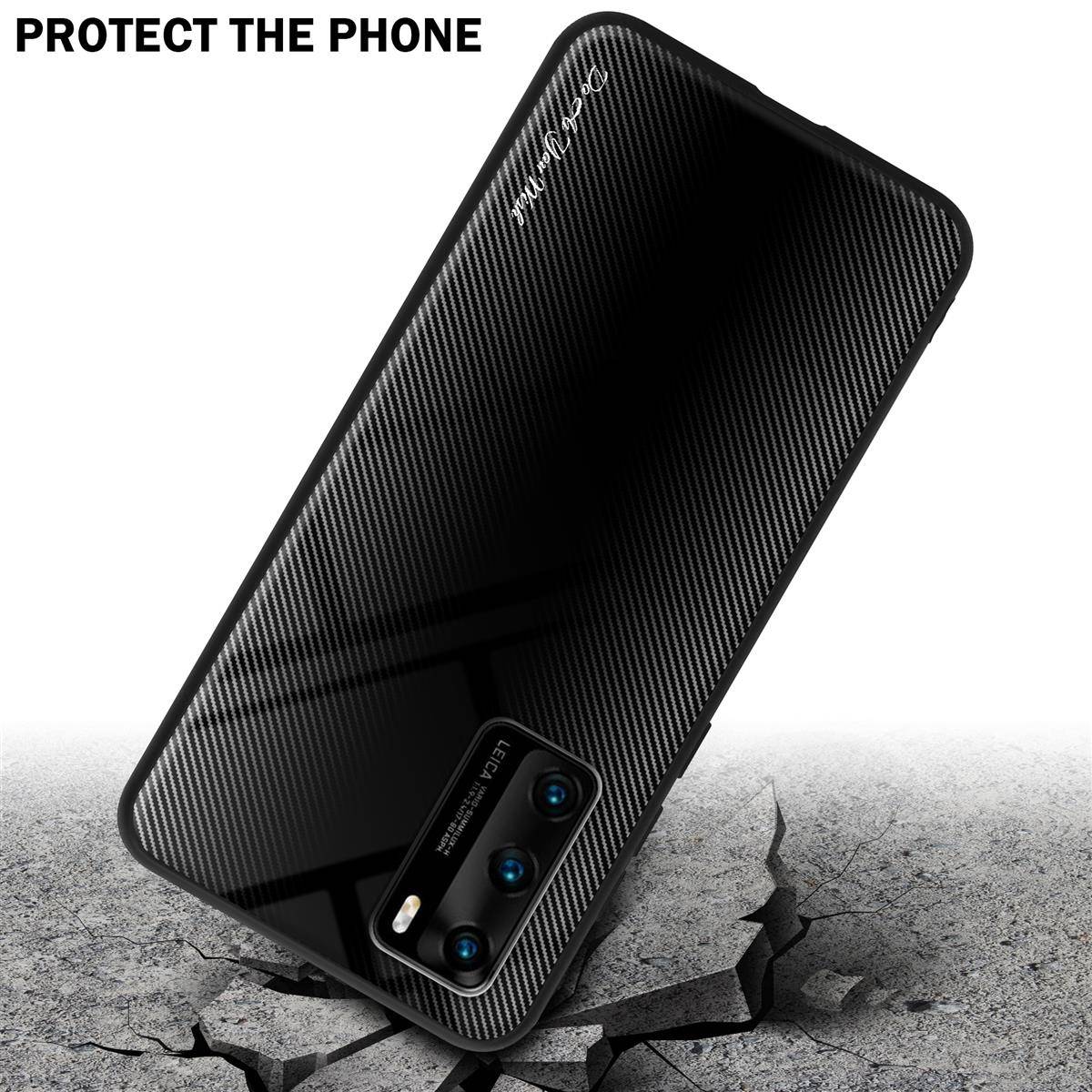 Cadorabo Hülle für Huawei P40 Schutz Hülle in Schwarz Handyhülle TPU Etui Cover Case Tempered Glas