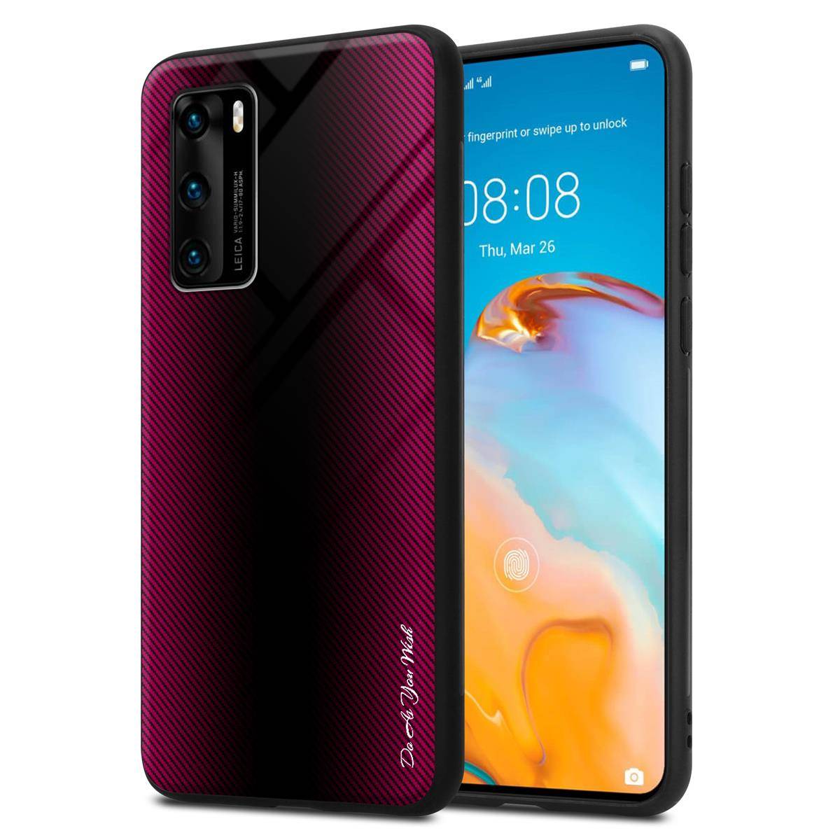 Cadorabo Hülle für Huawei P40 Schutz Hülle in Pink Handyhülle TPU Etui Cover Case Tempered Glas