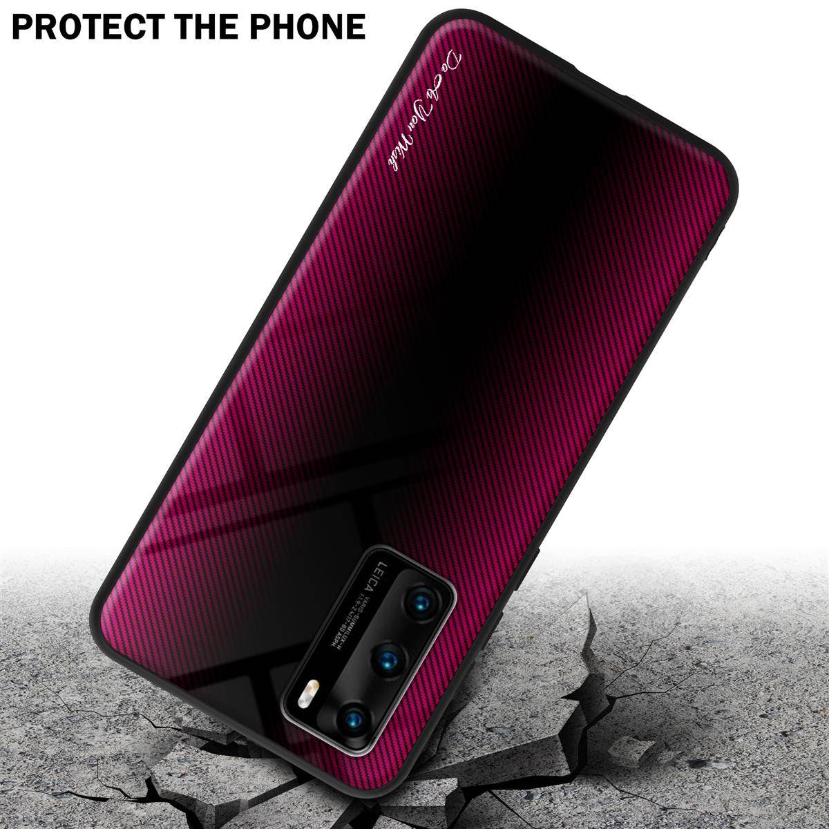 Cadorabo Hülle für Huawei P40 Schutz Hülle in Pink Handyhülle TPU Etui Cover Case Tempered Glas