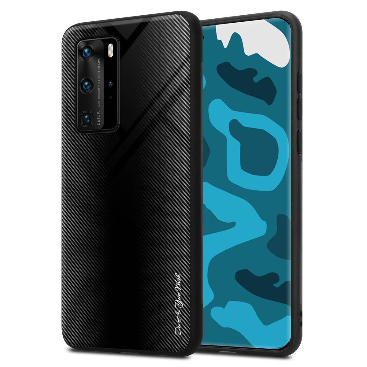 Cadorabo Hülle für Huawei P40 PRO / P40 PRO+ Schutz Hülle in Schwarz Handyhülle TPU Etui Cover Case Tempered Glas
