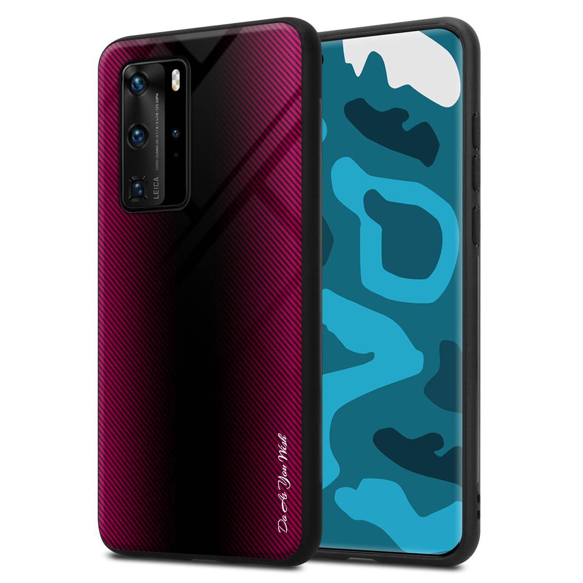 Cadorabo Hülle für Huawei P40 PRO / P40 PRO+ Schutz Hülle in Pink Handyhülle TPU Etui Cover Case Tempered Glas