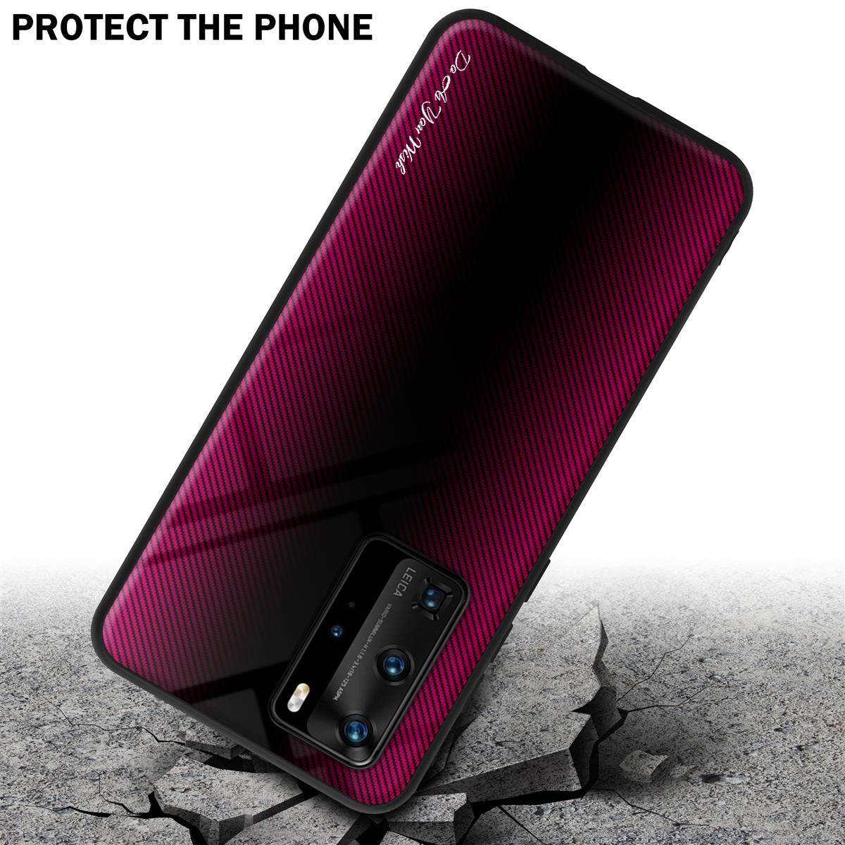 Cadorabo Hülle für Huawei P40 PRO / P40 PRO+ Schutz Hülle in Pink Handyhülle TPU Etui Cover Case Tempered Glas