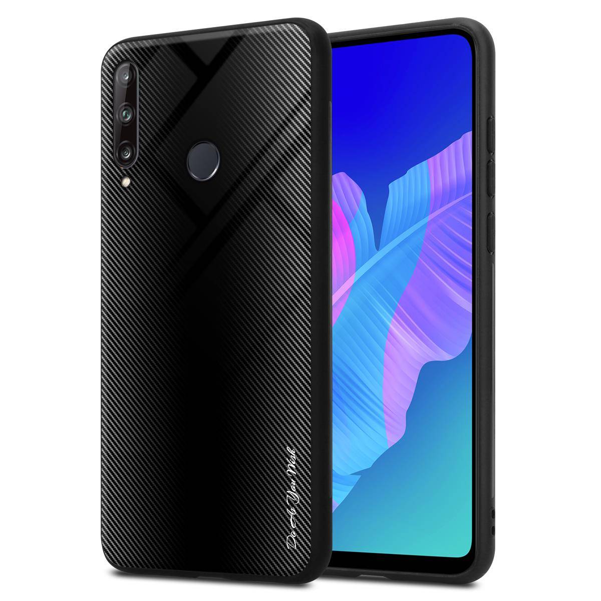 Cadorabo Hülle für Huawei P40 LITE E Schutz Hülle in Schwarz Handyhülle TPU Etui Cover Case Tempered Glas