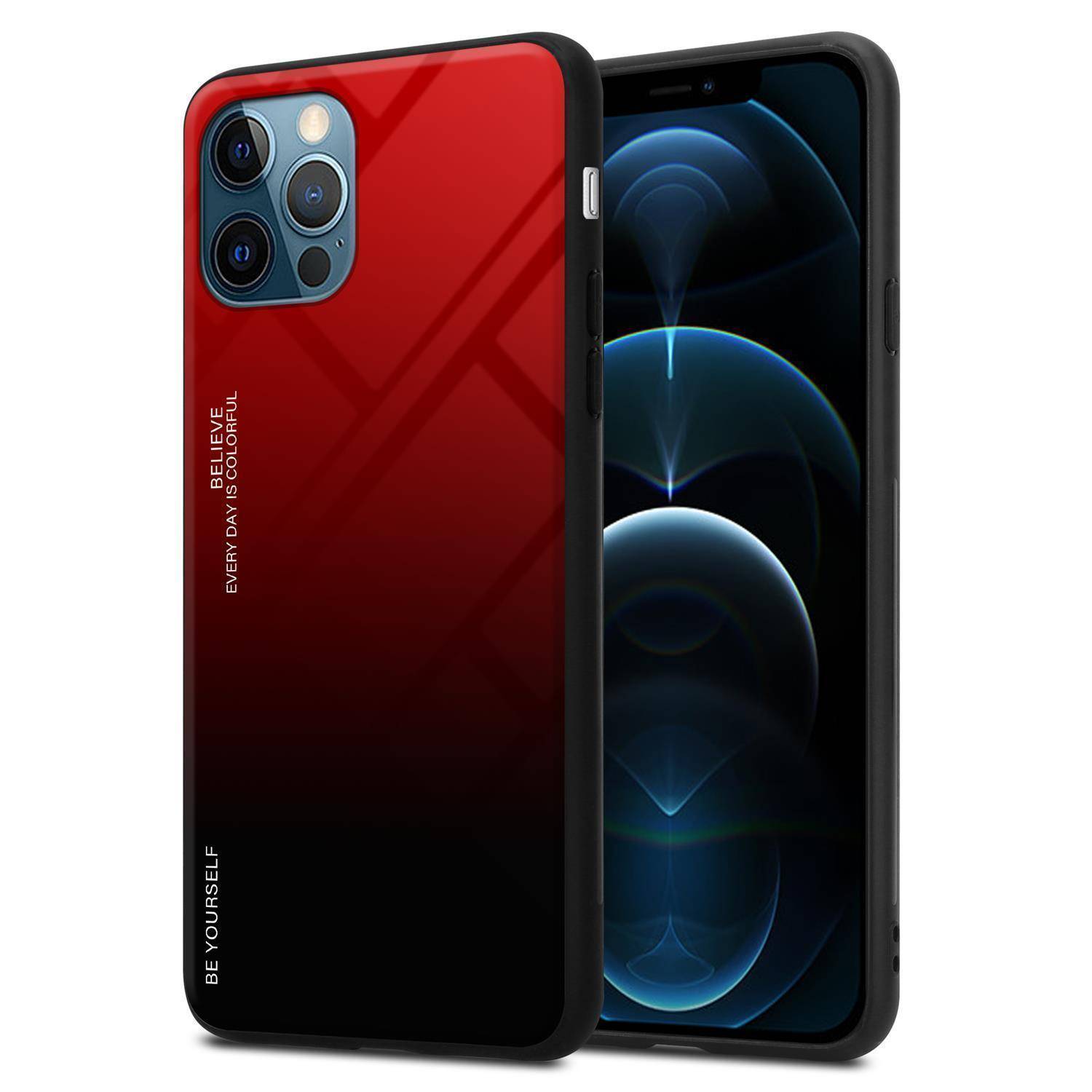 Cadorabo Hülle für Apple iPhone 12 / 12 PRO Schutz Hülle in Schwarz Handyhülle TPU Etui Cover Case Tempered Glas