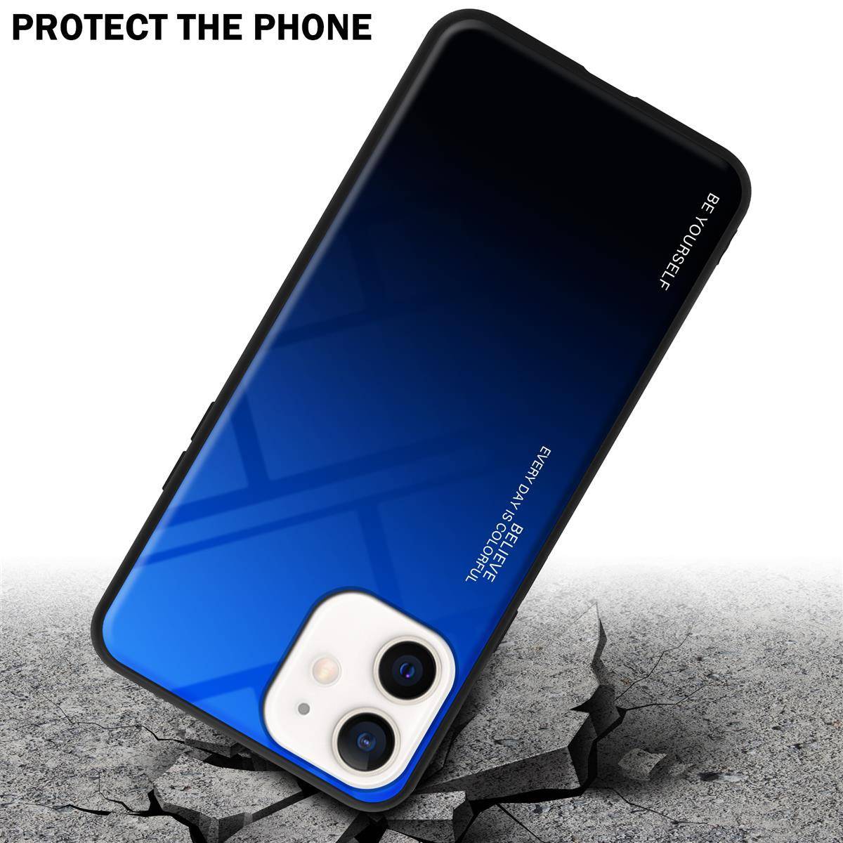 Cadorabo Hülle für Apple iPhone 12 MINI Schutz Hülle in Schwarz Handyhülle TPU Etui Cover Case Tempered Glas