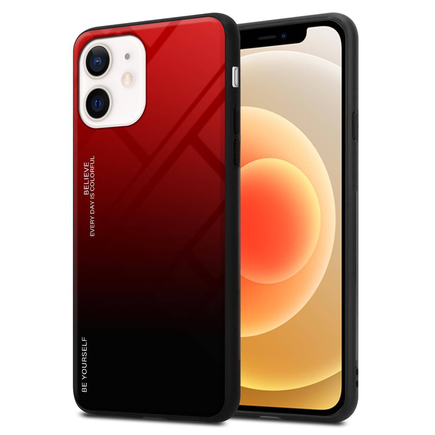 Cadorabo Hülle für Apple iPhone 12 MINI Schutz Hülle in Schwarz Handyhülle TPU Etui Cover Case Tempered Glas