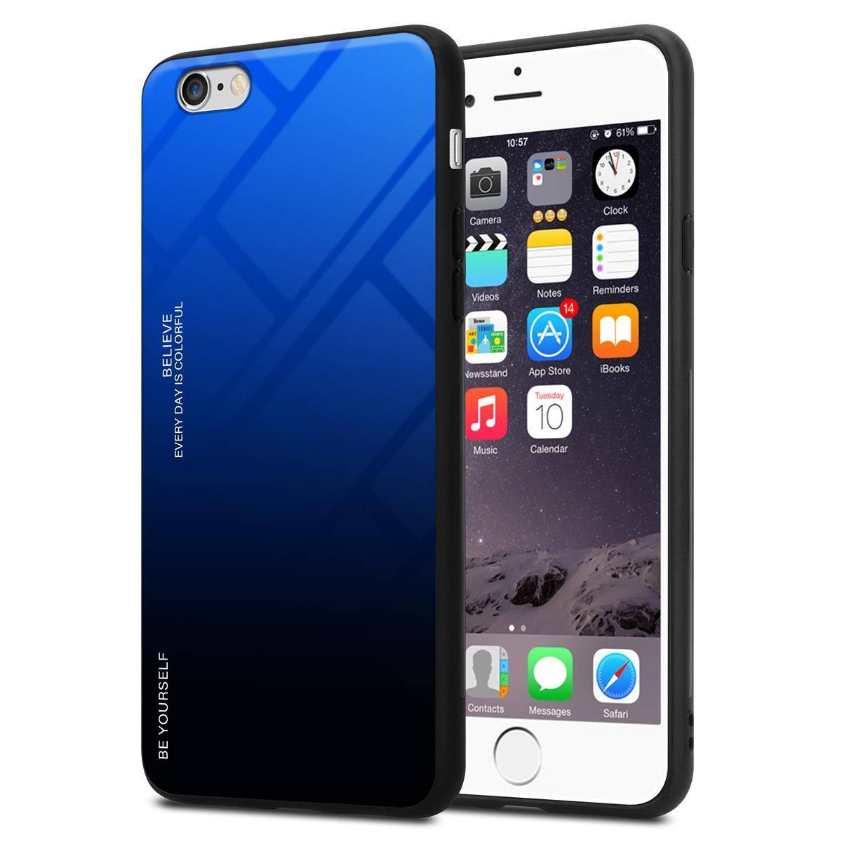 Cadorabo Hülle für Apple iPhone 6 / 6S Schutz Hülle in Schwarz Handyhülle TPU Etui Cover Case Tempered Glas