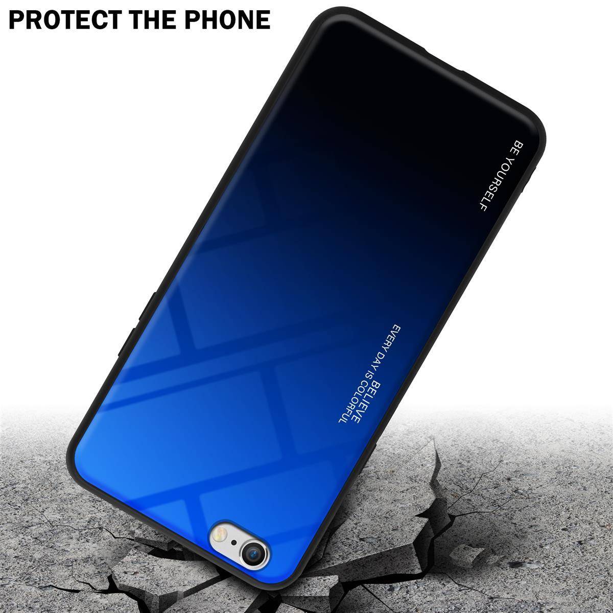 Cadorabo Hülle für Apple iPhone 6 / 6S Schutz Hülle in Schwarz Handyhülle TPU Etui Cover Case Tempered Glas