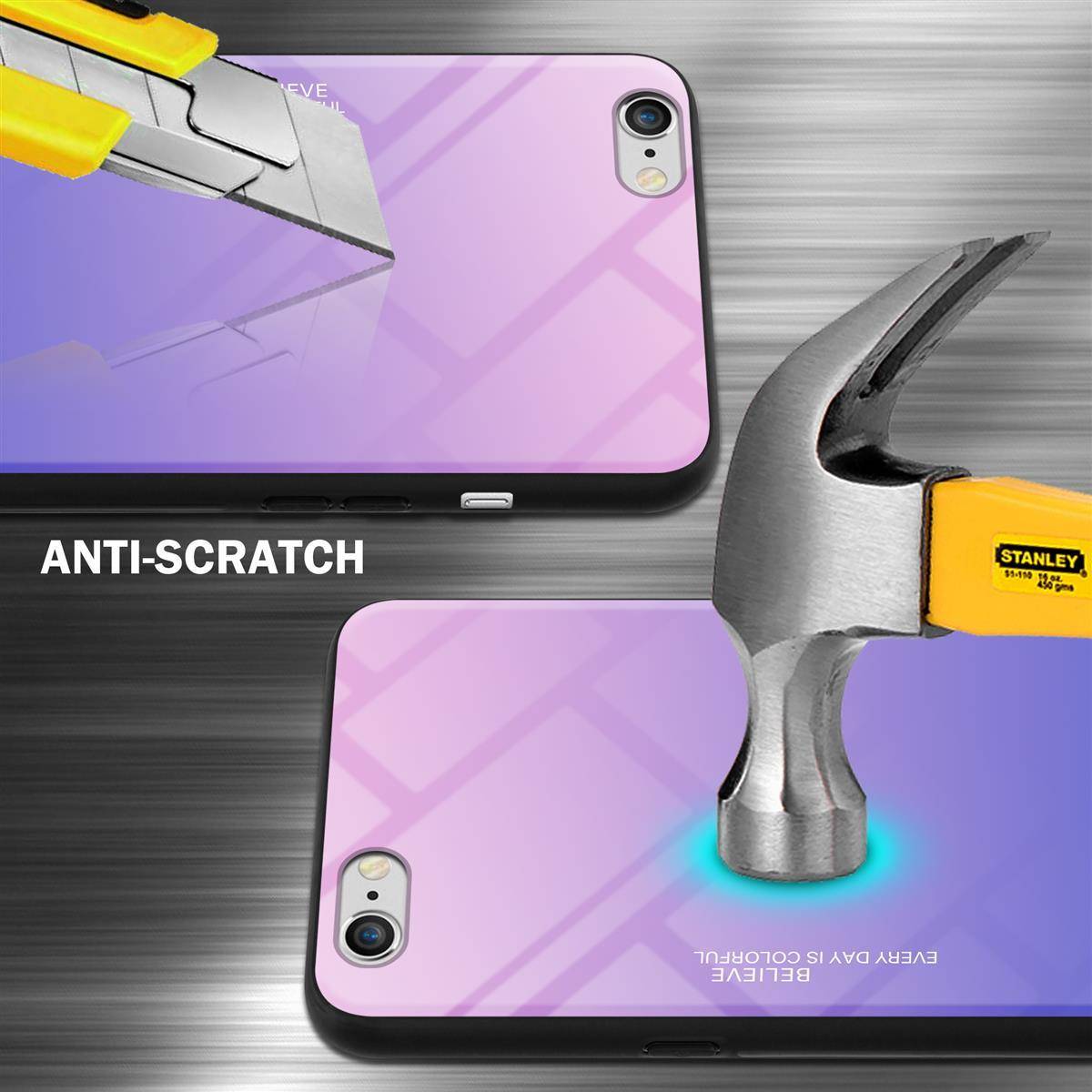 Cadorabo Hülle für Apple iPhone 6 / 6S Schutz Hülle in Schwarz Handyhülle TPU Etui Cover Case Tempered Glas