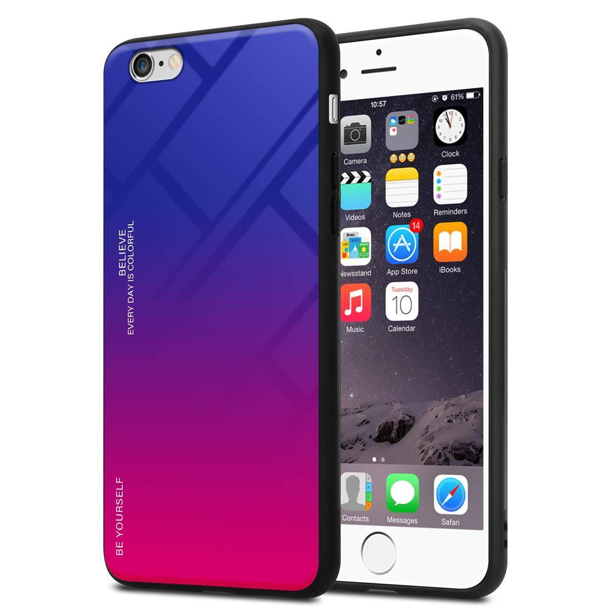 Cadorabo Hülle für Apple iPhone 6 / 6S Schutz Hülle in Schwarz Handyhülle TPU Etui Cover Case Tempered Glas