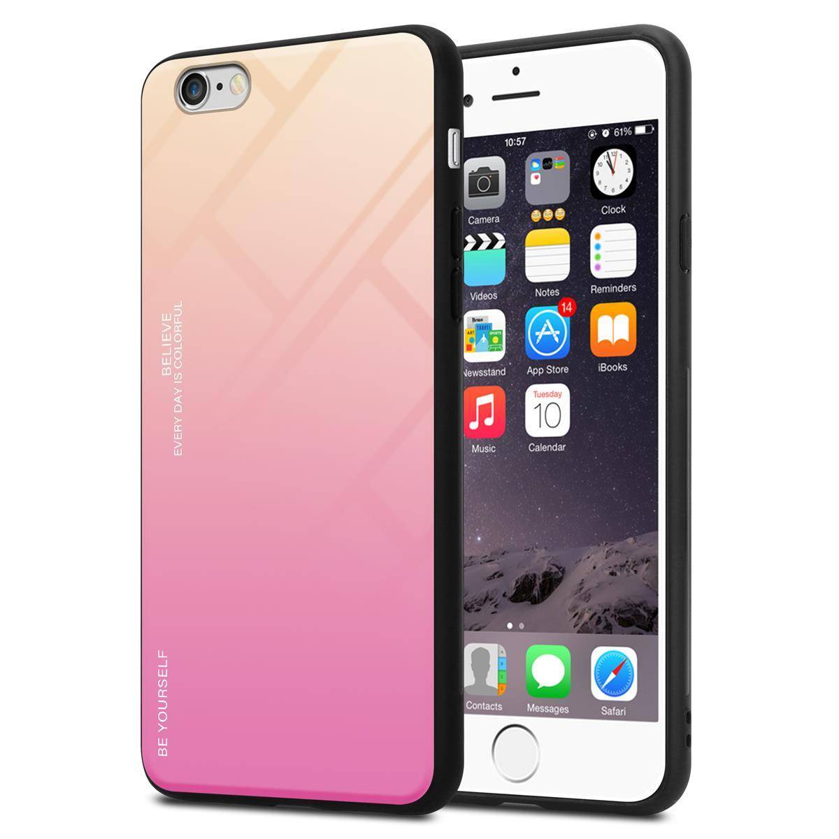 Cadorabo Hülle für Apple iPhone 6 / 6S Schutz Hülle in Schwarz Handyhülle TPU Etui Cover Case Tempered Glas