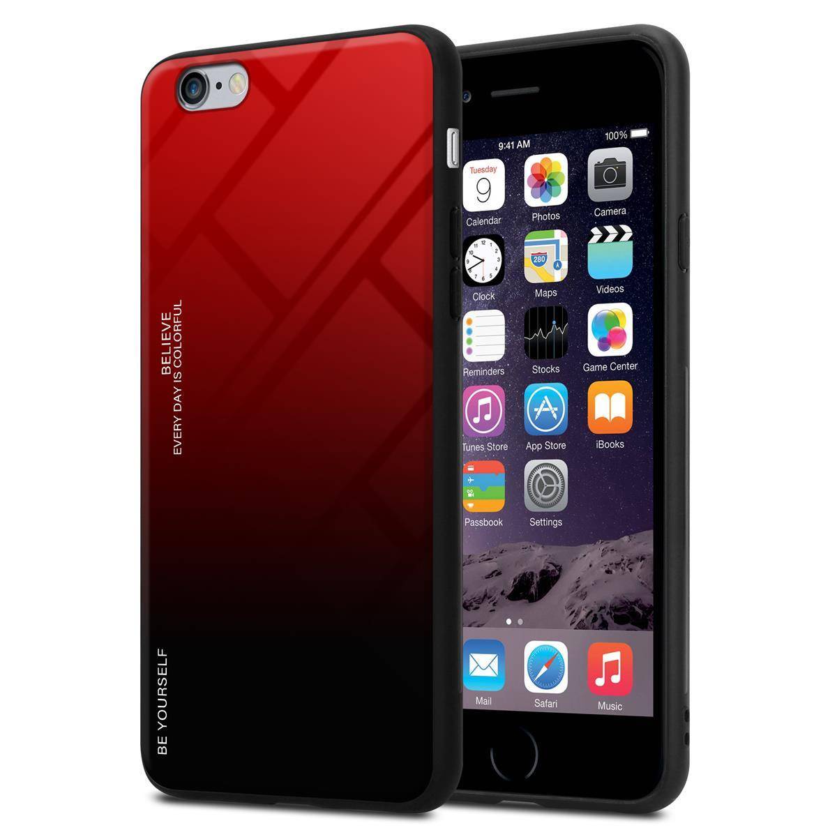 Cadorabo Hülle für Apple iPhone 6 PLUS / 6S PLUS Schutz Hülle in Schwarz Handyhülle TPU Etui Cover Case Tempered Glas