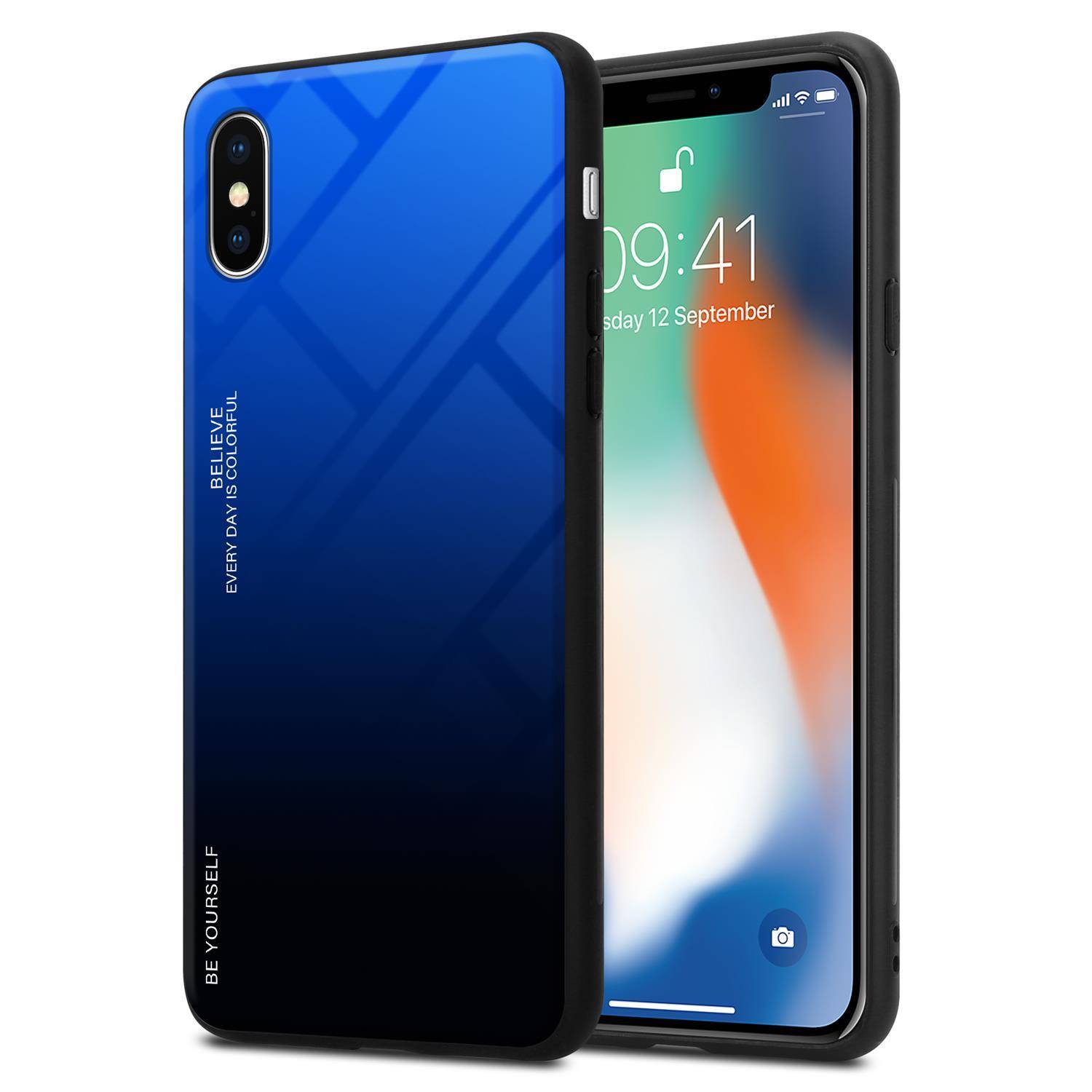Cadorabo Hülle für Apple iPhone X / XS Schutz Hülle in Schwarz Handyhülle TPU Etui Cover Case Tempered Glas