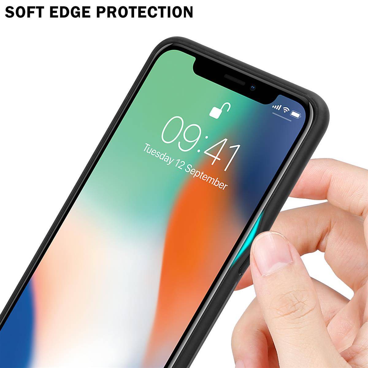 Cadorabo Hülle für Apple iPhone X / XS Schutz Hülle in Schwarz Handyhülle TPU Etui Cover Case Tempered Glas