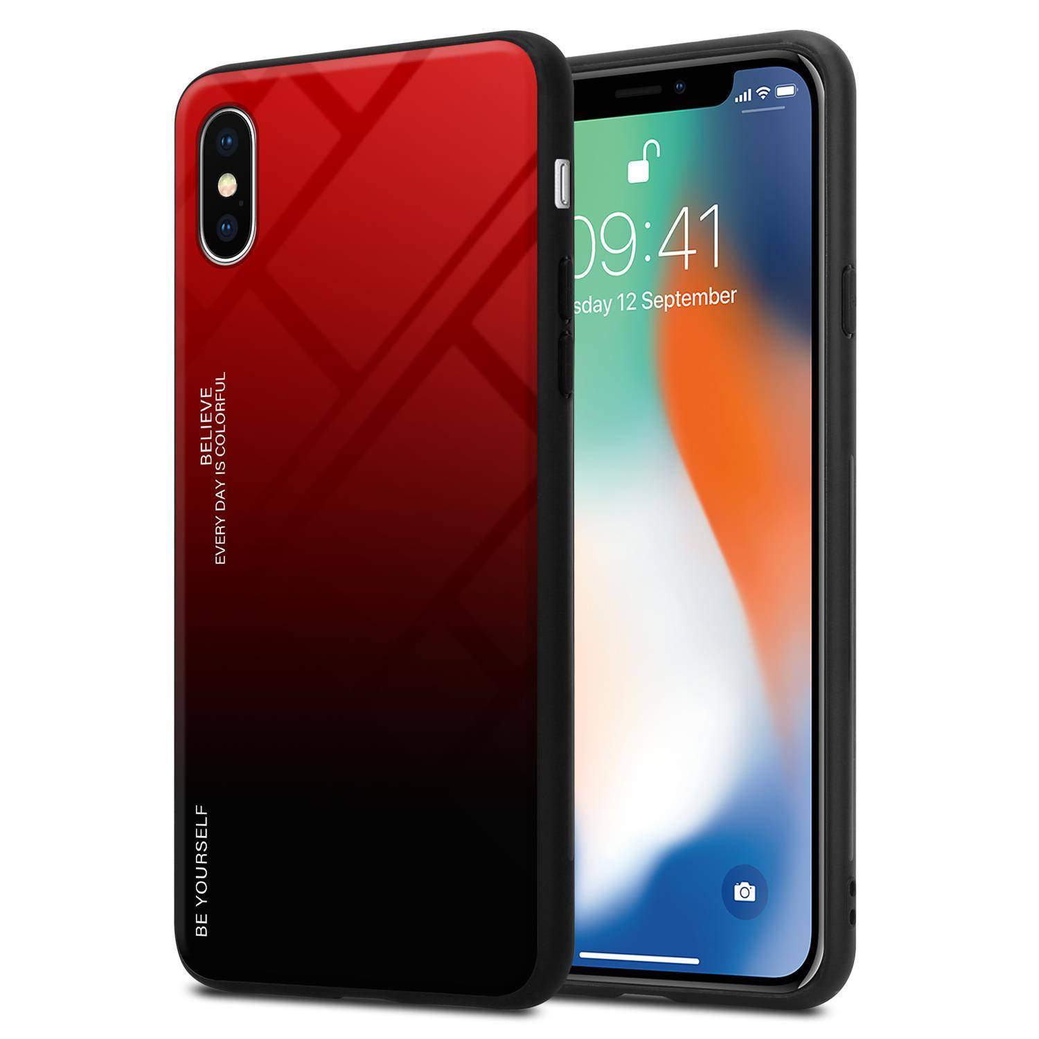 Cadorabo Hülle für Apple iPhone X / XS Schutz Hülle in Schwarz Handyhülle TPU Etui Cover Case Tempered Glas