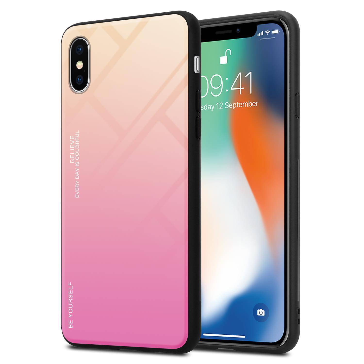 Cadorabo Hülle für Apple iPhone X / XS Schutz Hülle in Schwarz Handyhülle TPU Etui Cover Case Tempered Glas