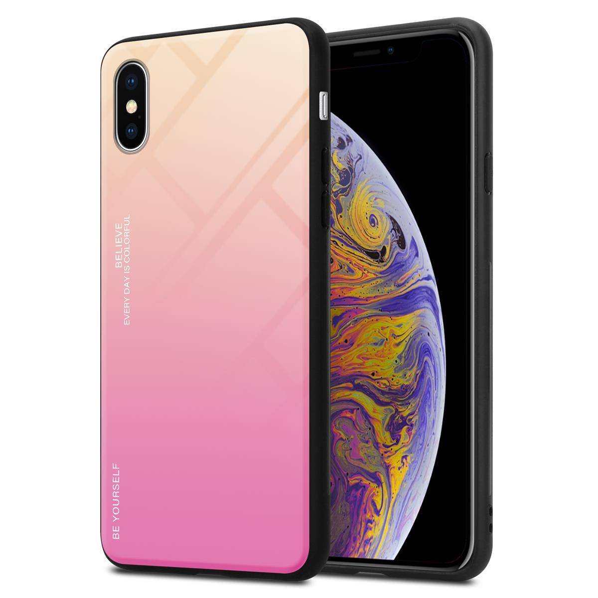 Cadorabo Hülle für Apple iPhone XS MAX Schutz Hülle in Schwarz Handyhülle TPU Etui Cover Case Tempered Glas