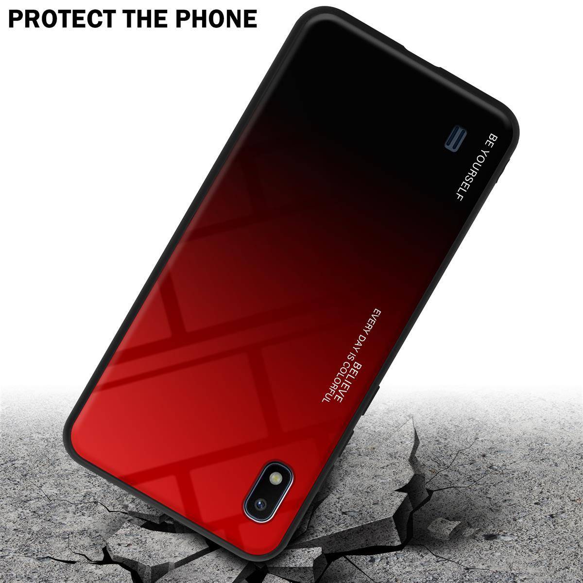 Cadorabo Hülle für Samsung Galaxy A10 / M10 Schutz Hülle in Schwarz Handyhülle TPU Etui Cover Case Tempered Glas