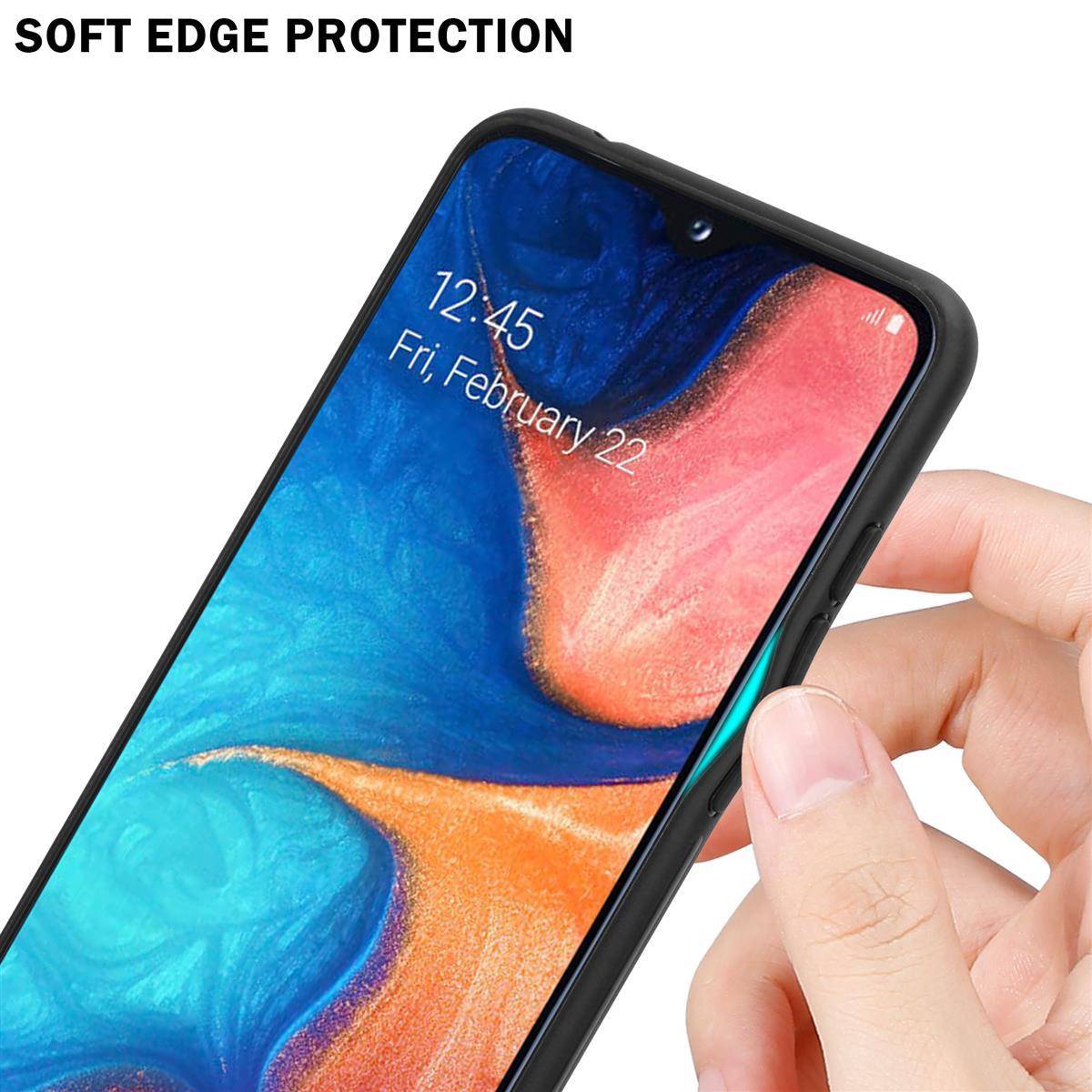 Cadorabo Hülle für Samsung Galaxy A10e / A20e Schutz Hülle in Schwarz Handyhülle TPU Etui Cover Case Tempered Glas