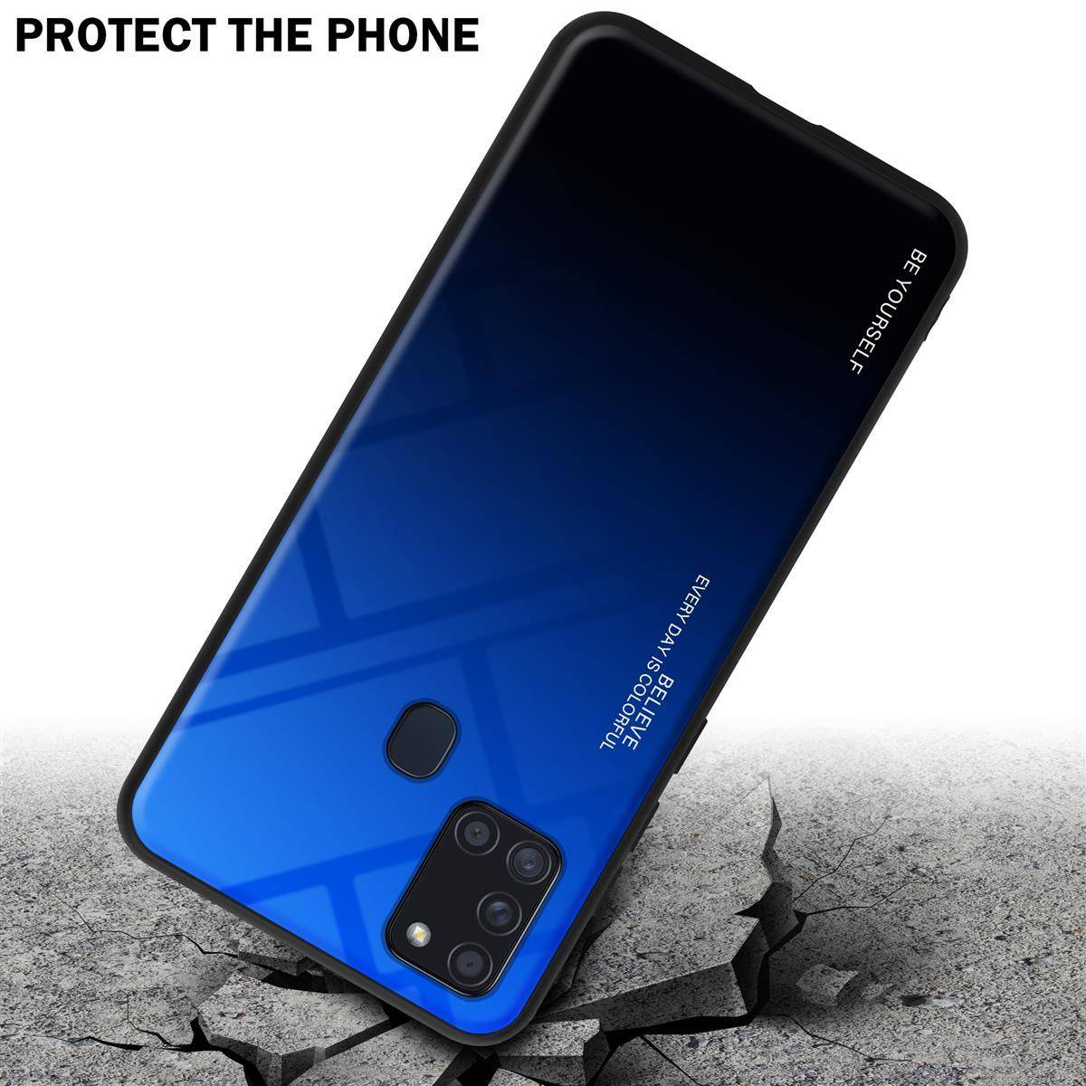 Cadorabo Hülle für Samsung Galaxy A21s Schutz Hülle in Schwarz Handyhülle TPU Etui Cover Case Tempered Glas