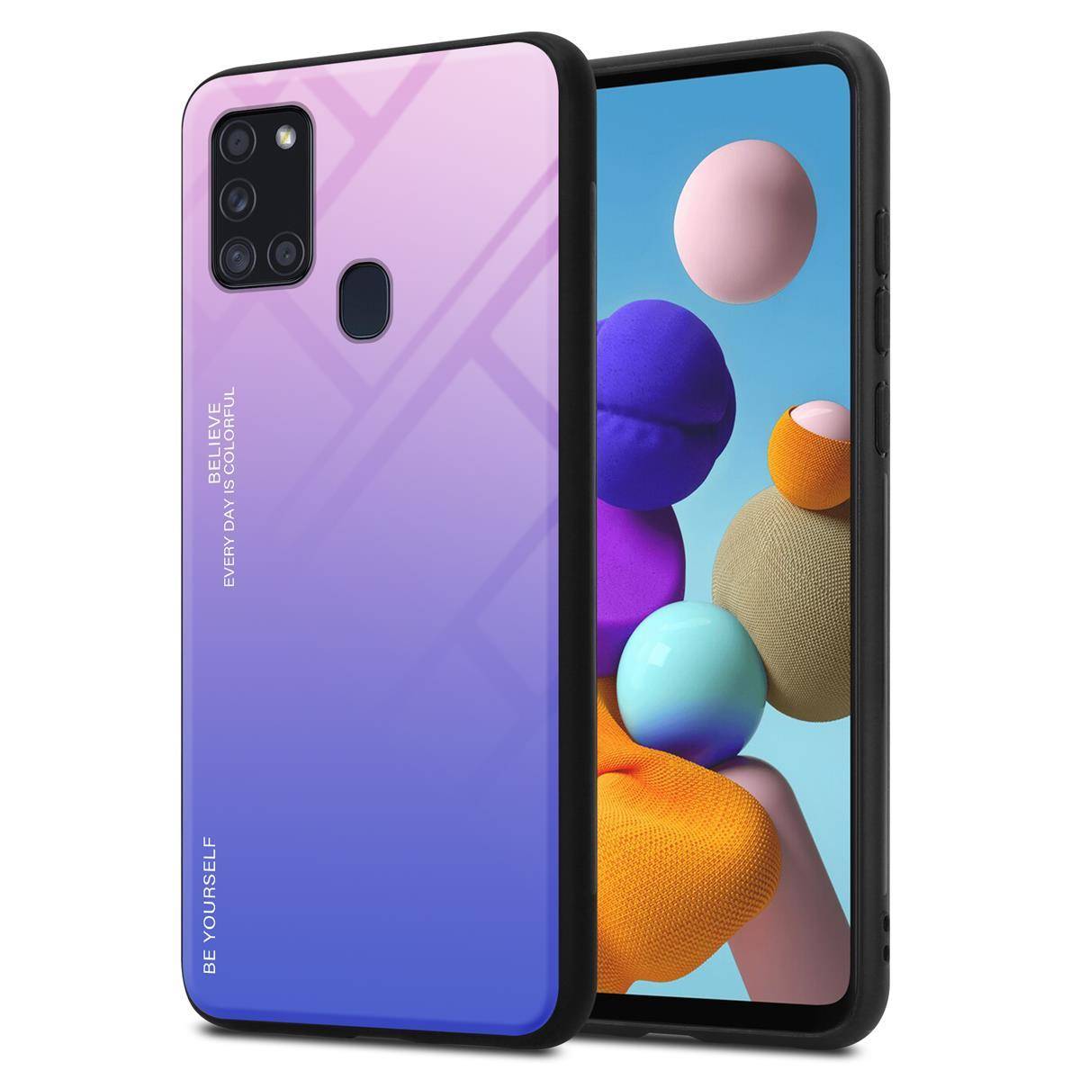 Cadorabo Hülle für Samsung Galaxy A21s Schutz Hülle in Schwarz Handyhülle TPU Etui Cover Case Tempered Glas